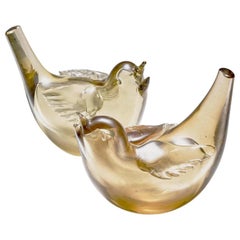 Pair of Birds Sculpture Hand Blown Glass by Tyra Lundgren for Paolo Venini  1940