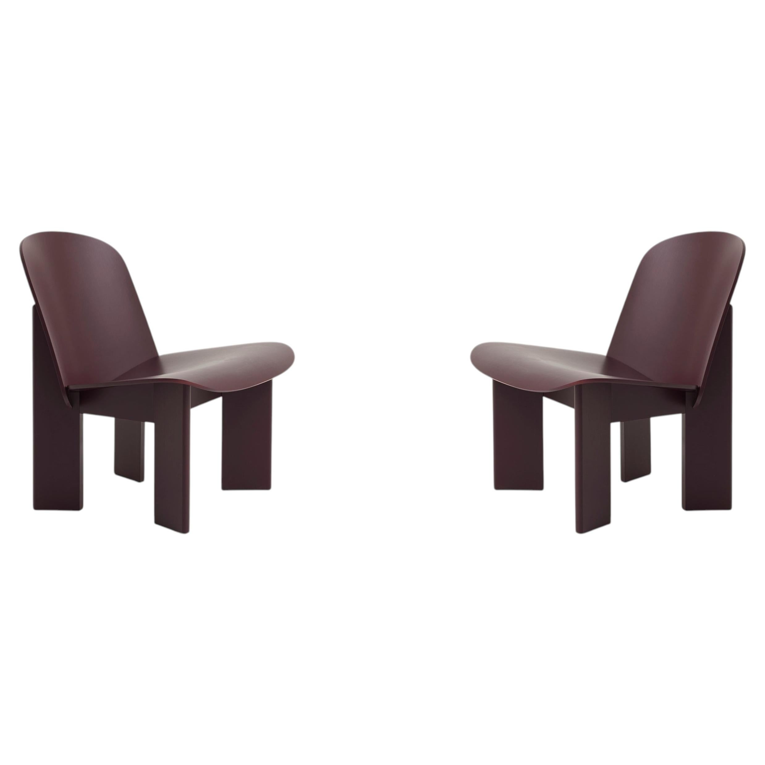 Pre-owned Hay Pair Of Chisel Lounge Chairs, Dark Bordeaux Lacquered Beech, Andreas Bergsaker In Brown
