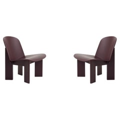 Pair of Chisel Lounge Chairs, Dark Bordeaux Lacquered Beech, Andreas Bergsaker