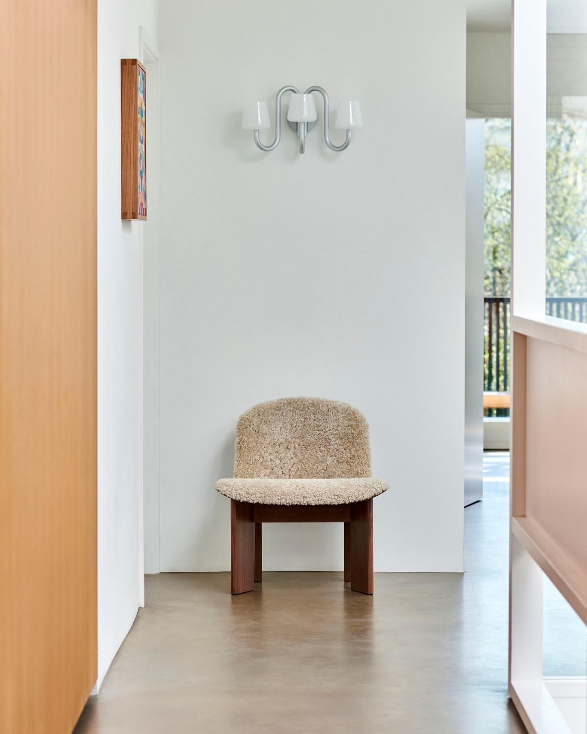 Contemporary Pair of Chisel Lounge Chairs-Sheepskin Mohawi 21/Lacquered Walnut for Hay For Sale