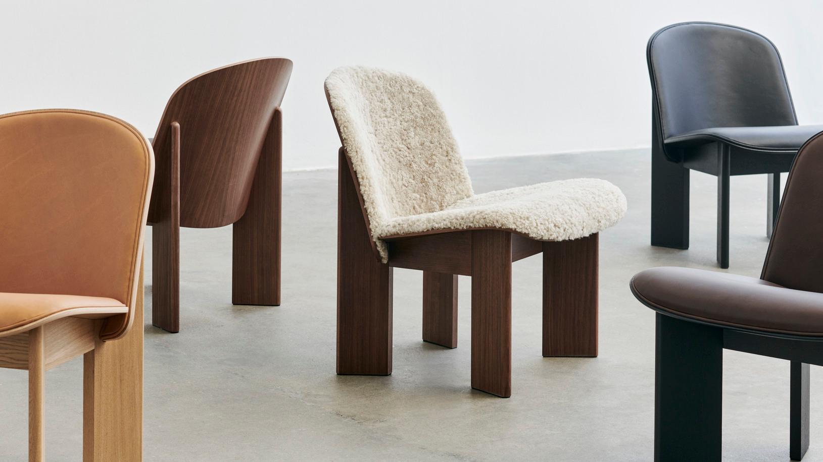 Pair of Chisel Lounge Chairs-Sheepskin Mohawi 21/Lacquered Walnut for Hay For Sale 1