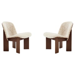 Paire de chaises longues à ciseaux - peau de mouton Mohawi 21/noyer laqué pour HAY