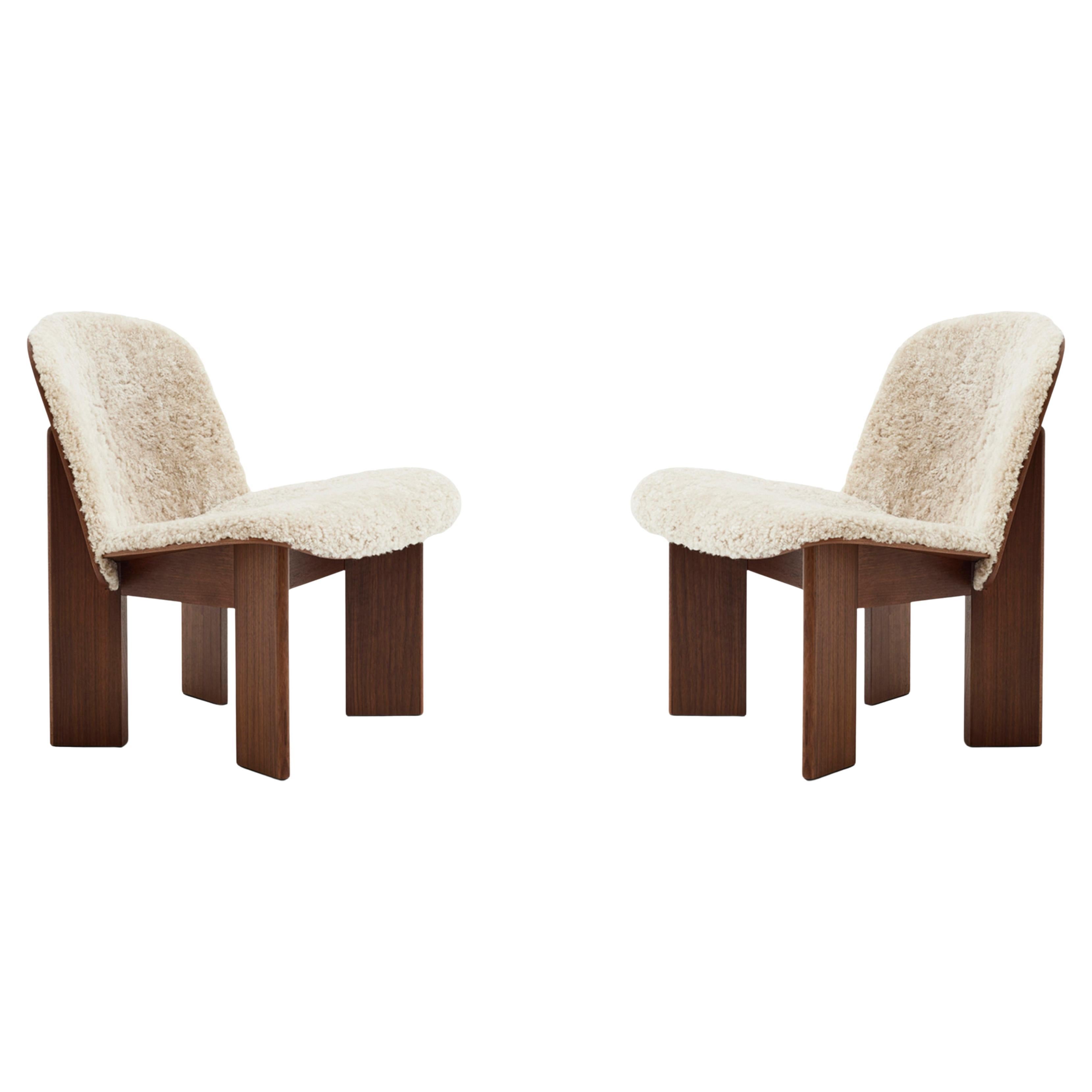 Pair of Chisel Lounge Chairs-Sheepskin Mohawi 21/Lacquered Walnut for Hay For Sale