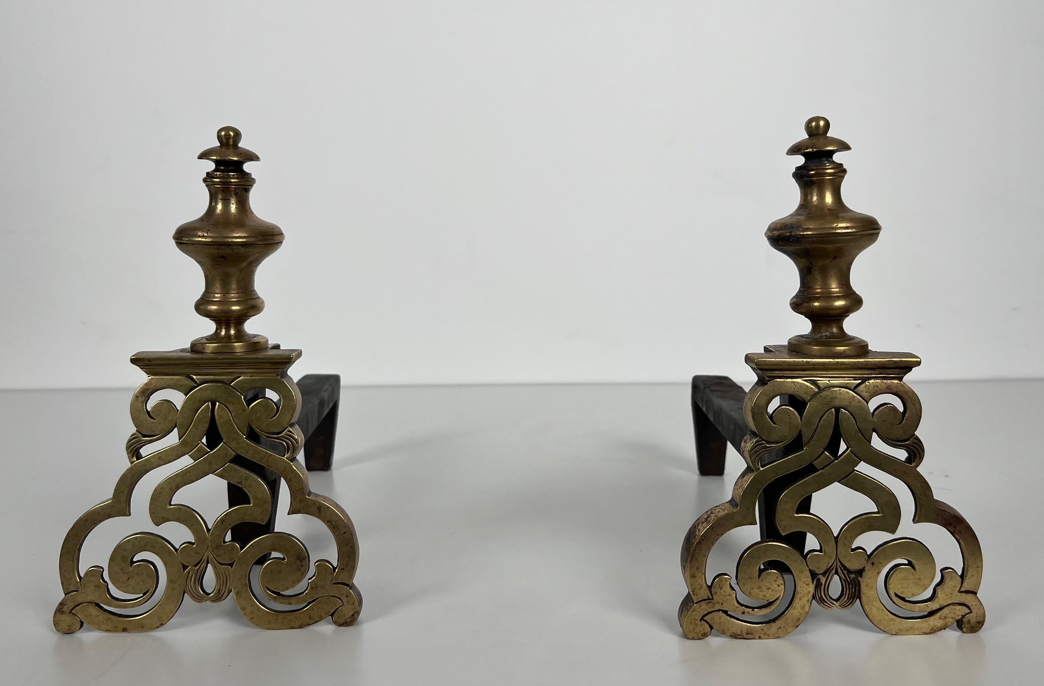 Pair of Chiseled Bronze Andirons in the Style of Louis the 15th For Sale 6