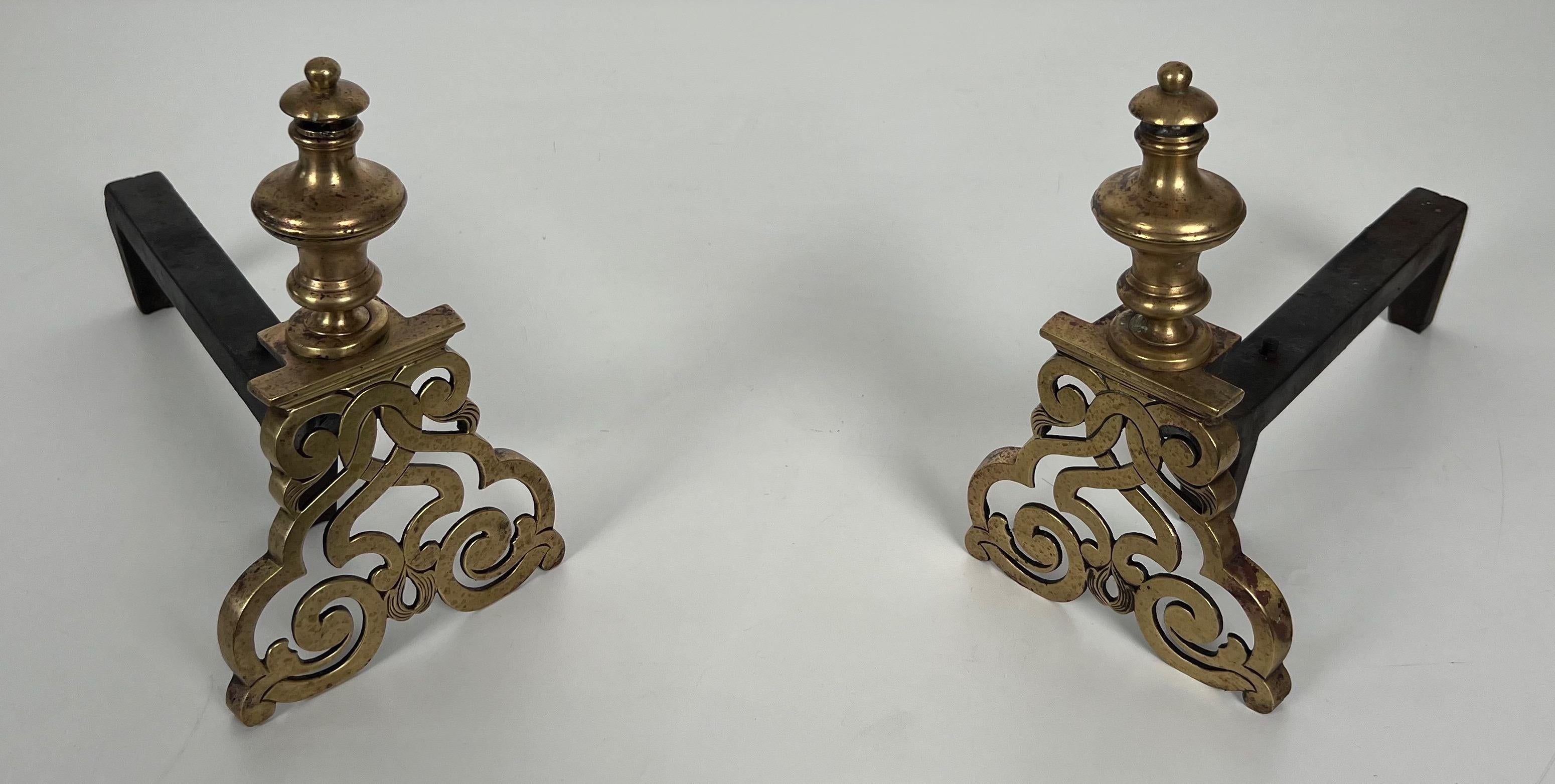 Louis XV Pair of Chiseled Bronze Andirons in the Style of Louis the 15th For Sale