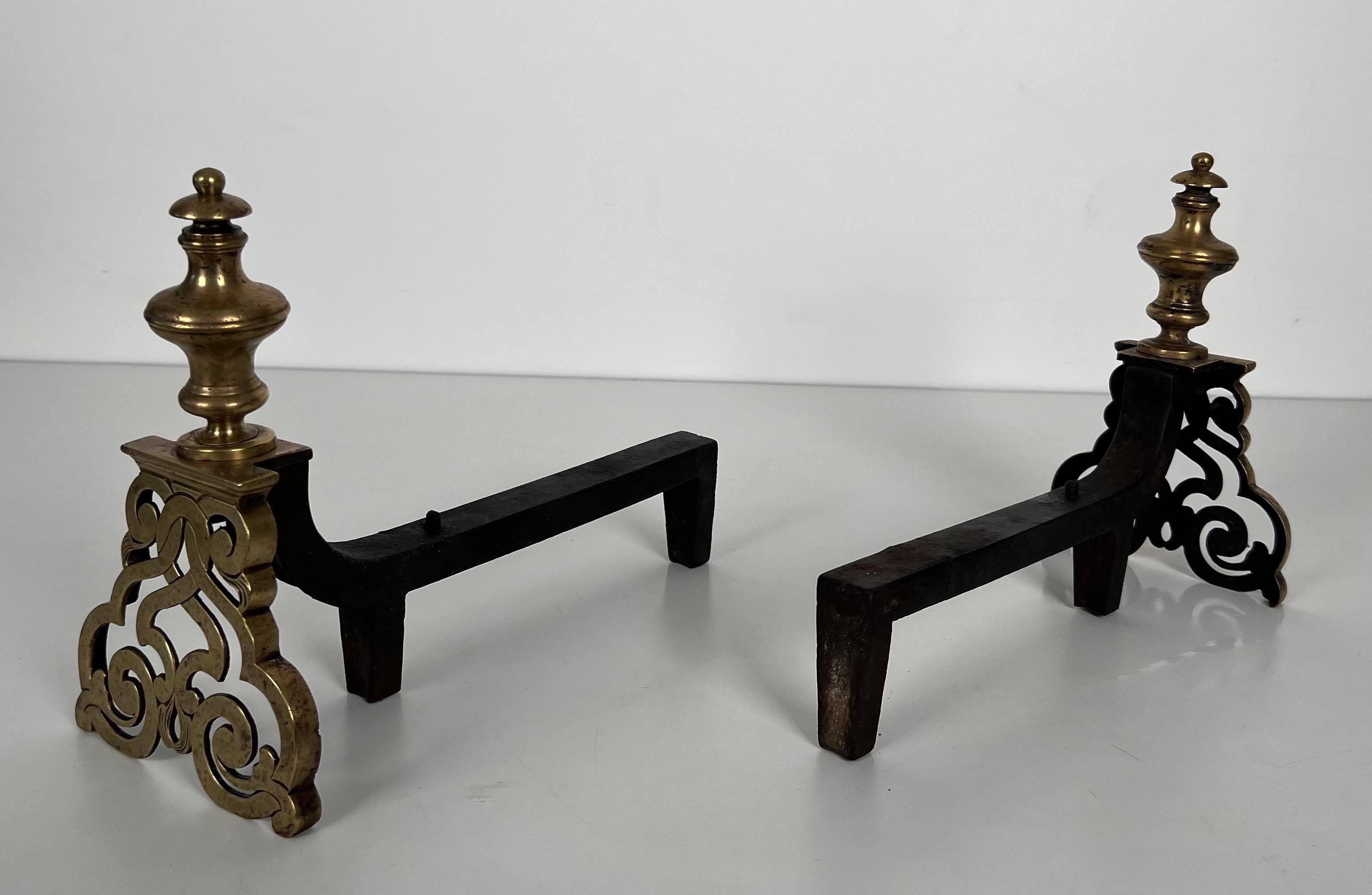 Pair of Chiseled Bronze Andirons in the Style of Louis the 15th For Sale 1