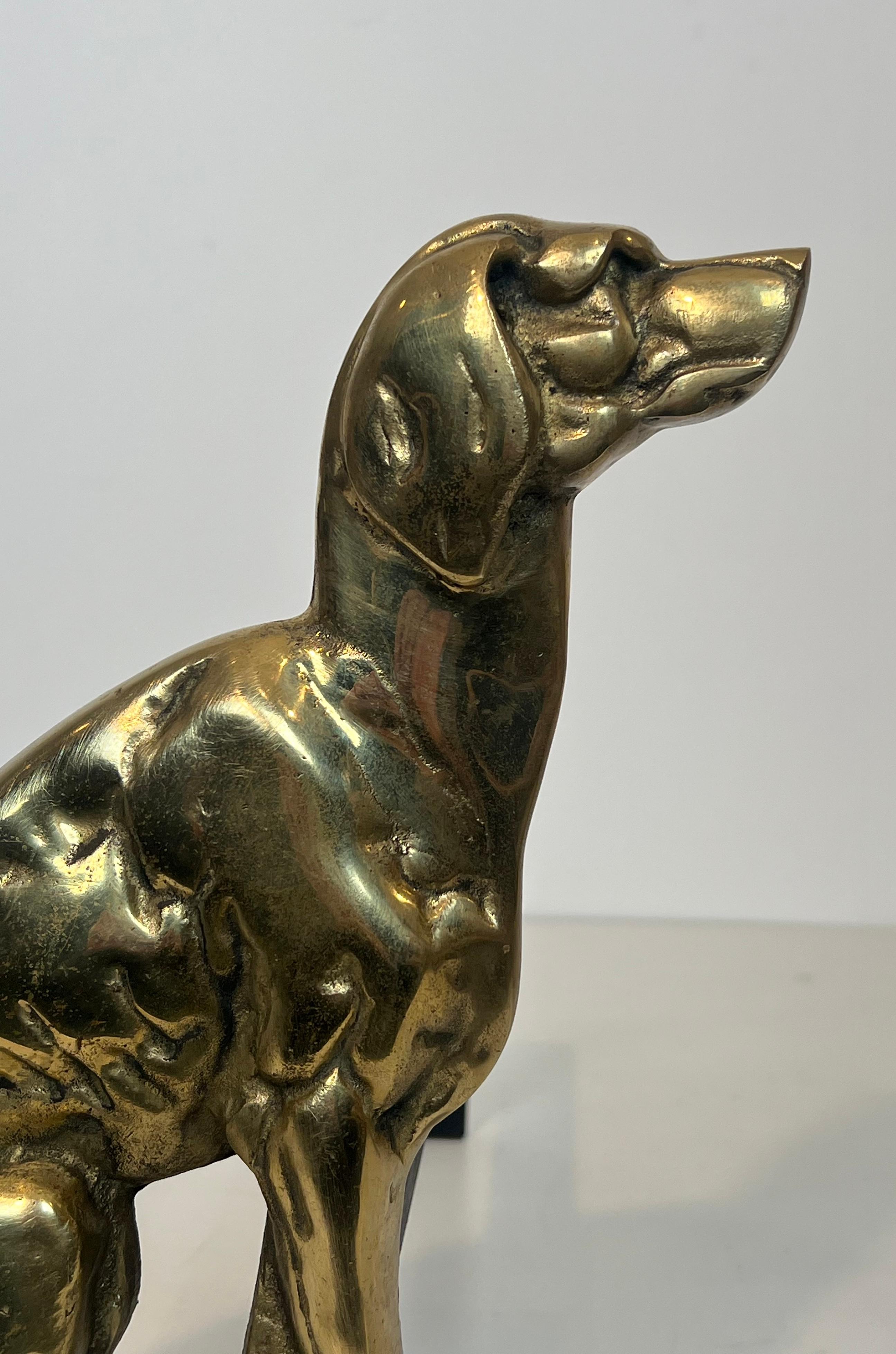 Pair of Chiseled Bronze Andirons Representing Dogs For Sale 8