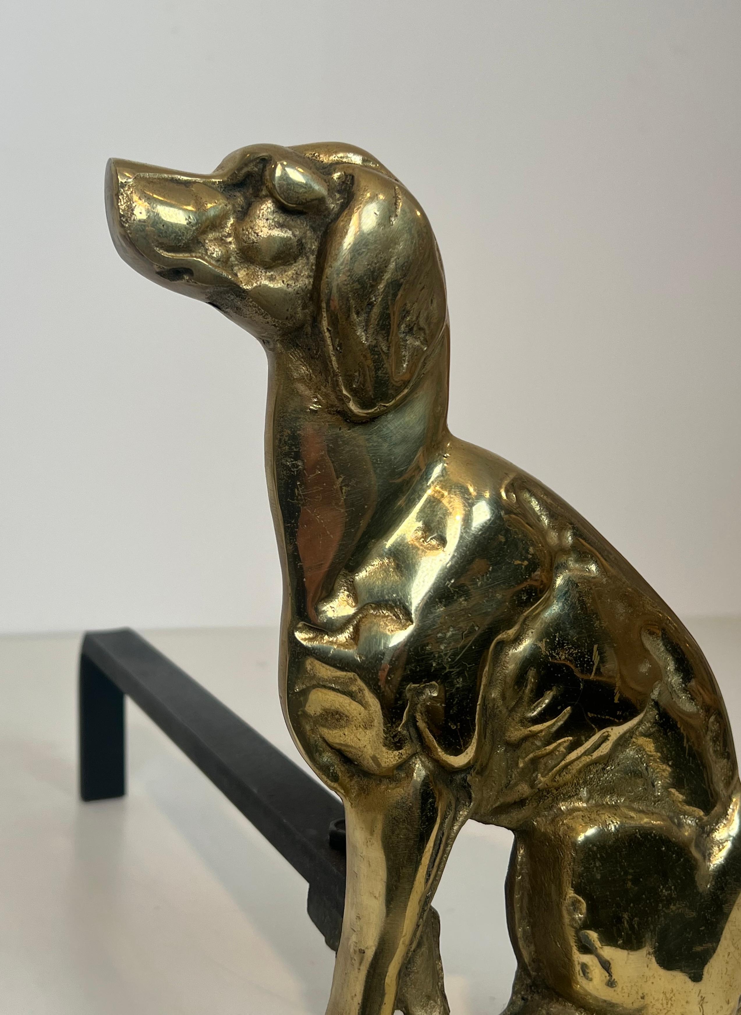 Pair of Chiseled Bronze Andirons Representing Dogs For Sale 9