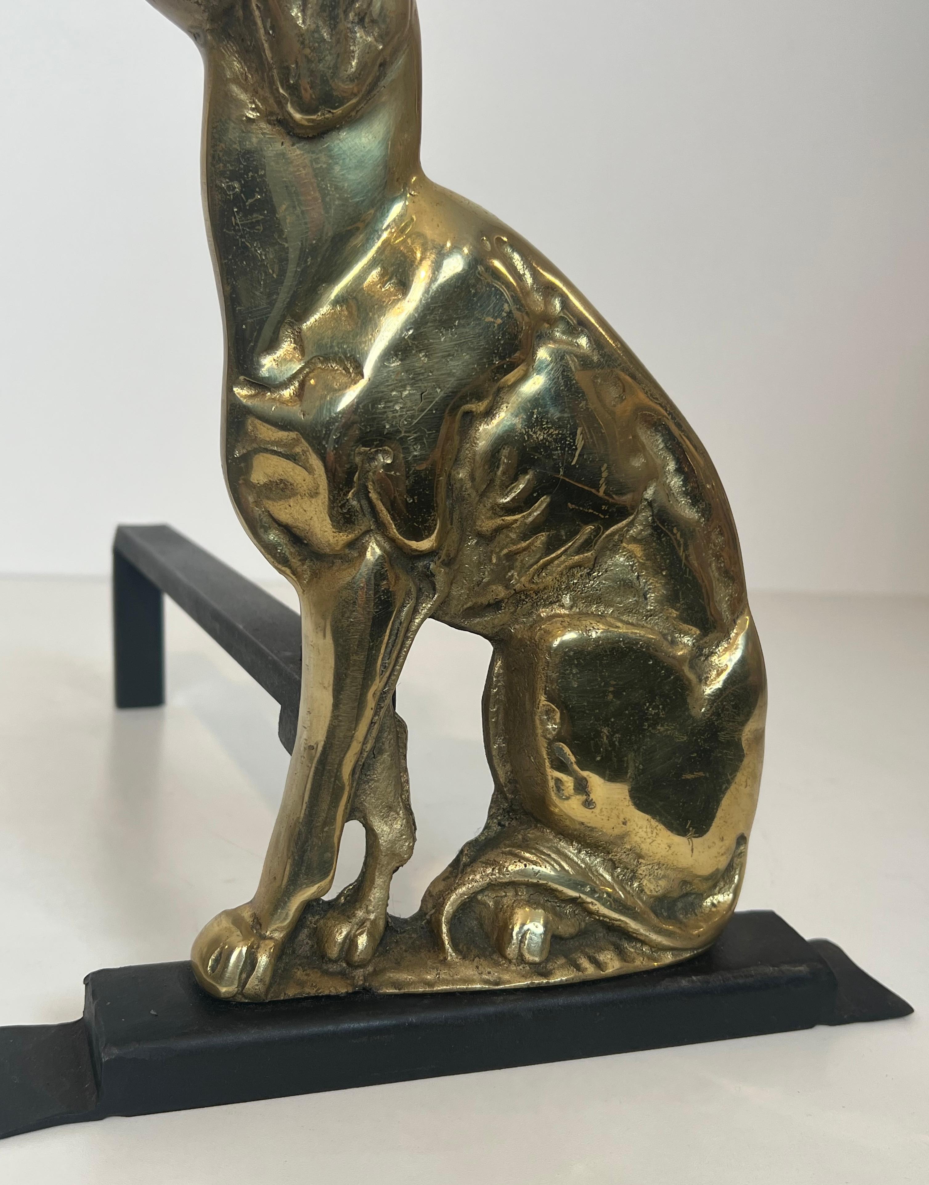 Pair of Chiseled Bronze Andirons Representing Dogs For Sale 10