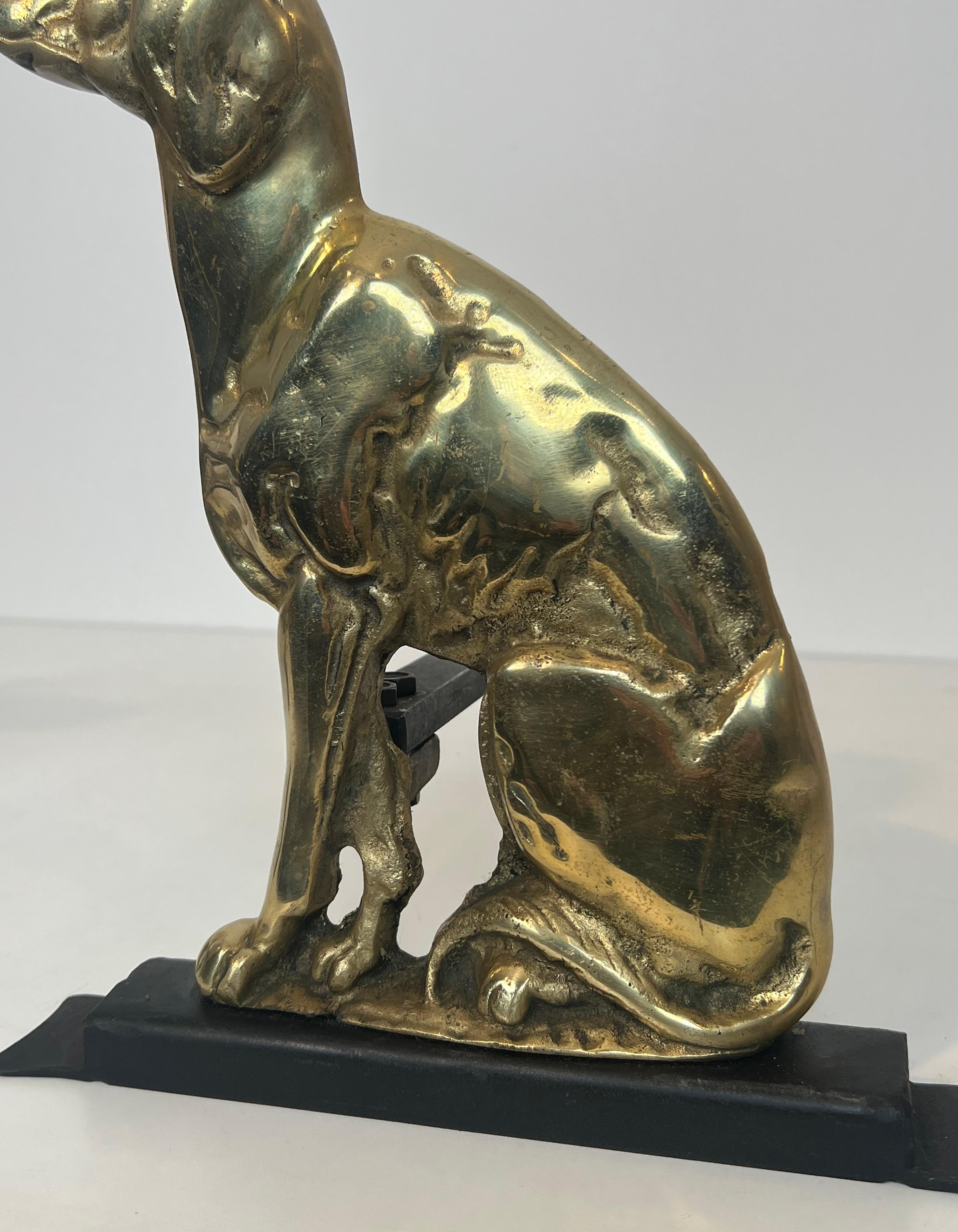 Pair of Chiseled Bronze Andirons Representing Dogs For Sale 11