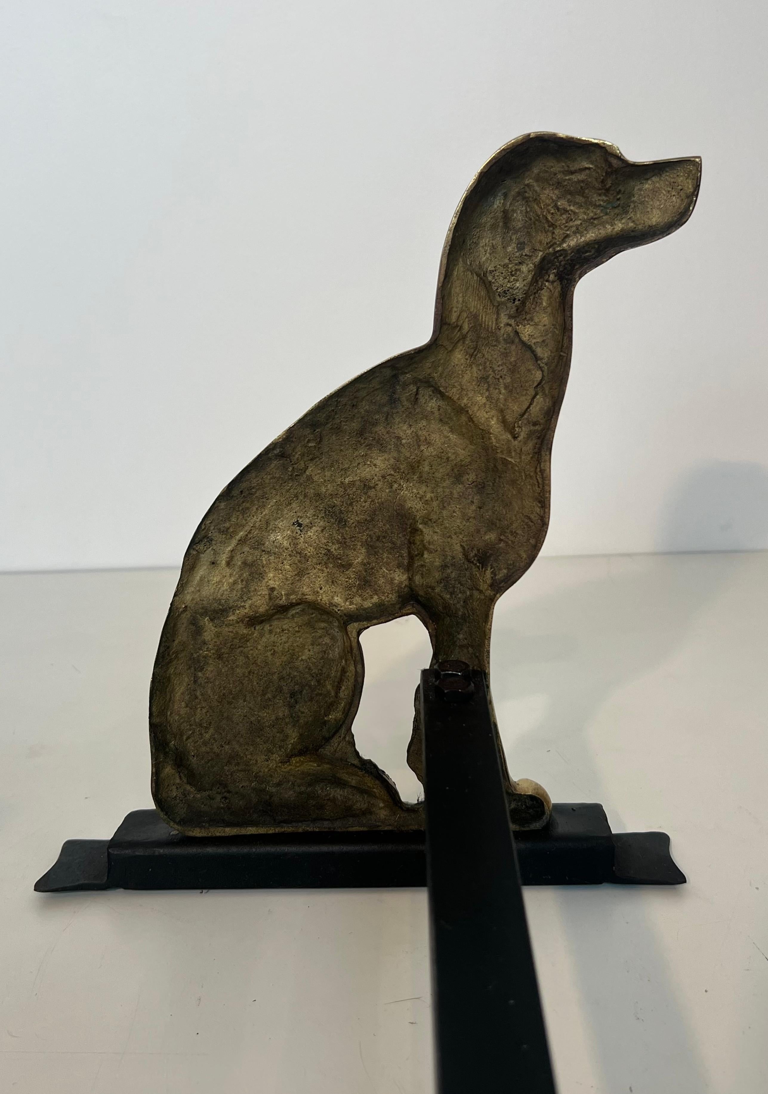 Pair of Chiseled Bronze Andirons Representing Dogs For Sale 12
