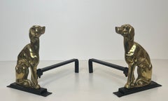 Pair of Chiseled Bronze Andirons Representing Dogs