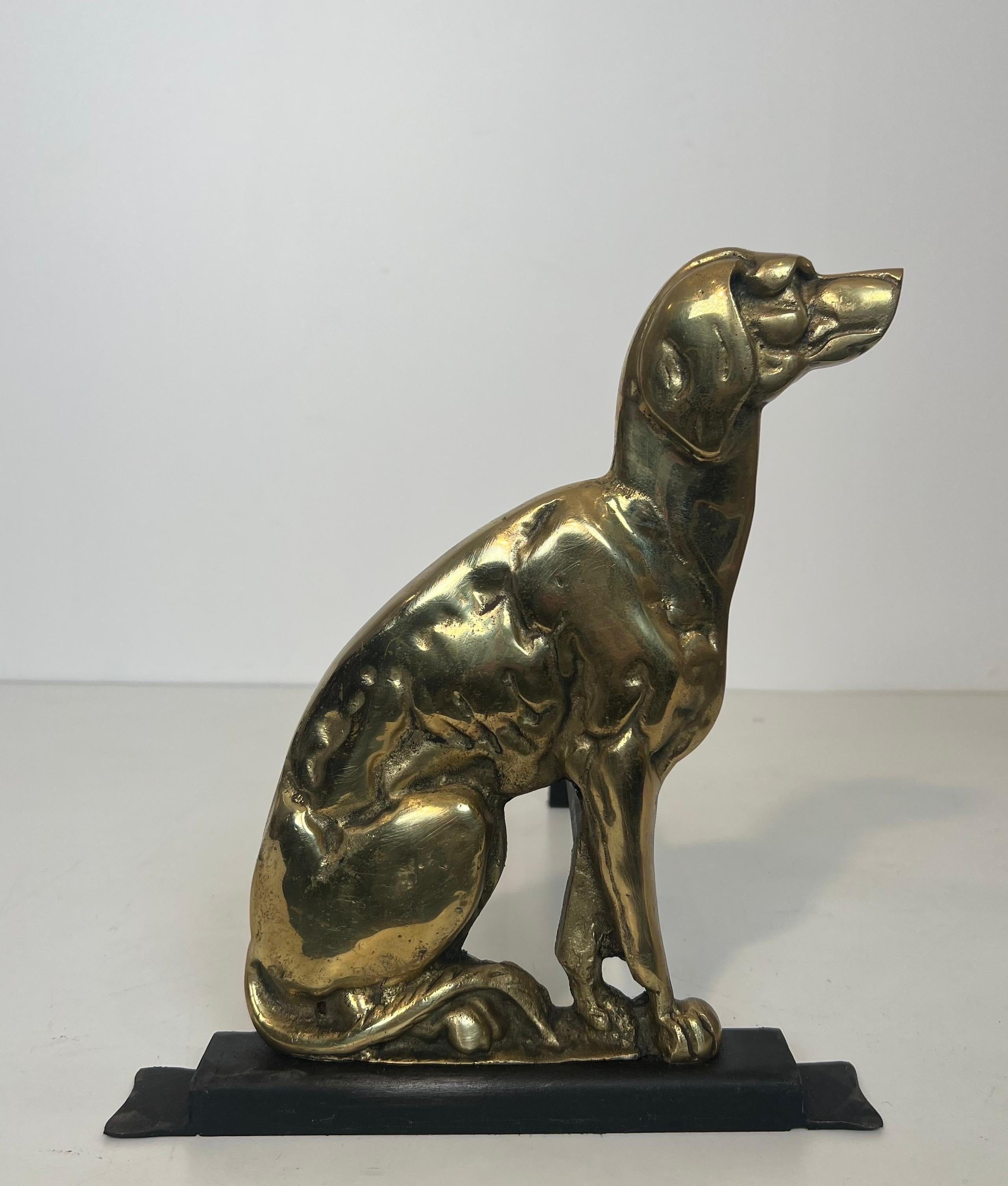 Mid-20th Century Pair of Chiseled Bronze Andirons Representing Dogs For Sale