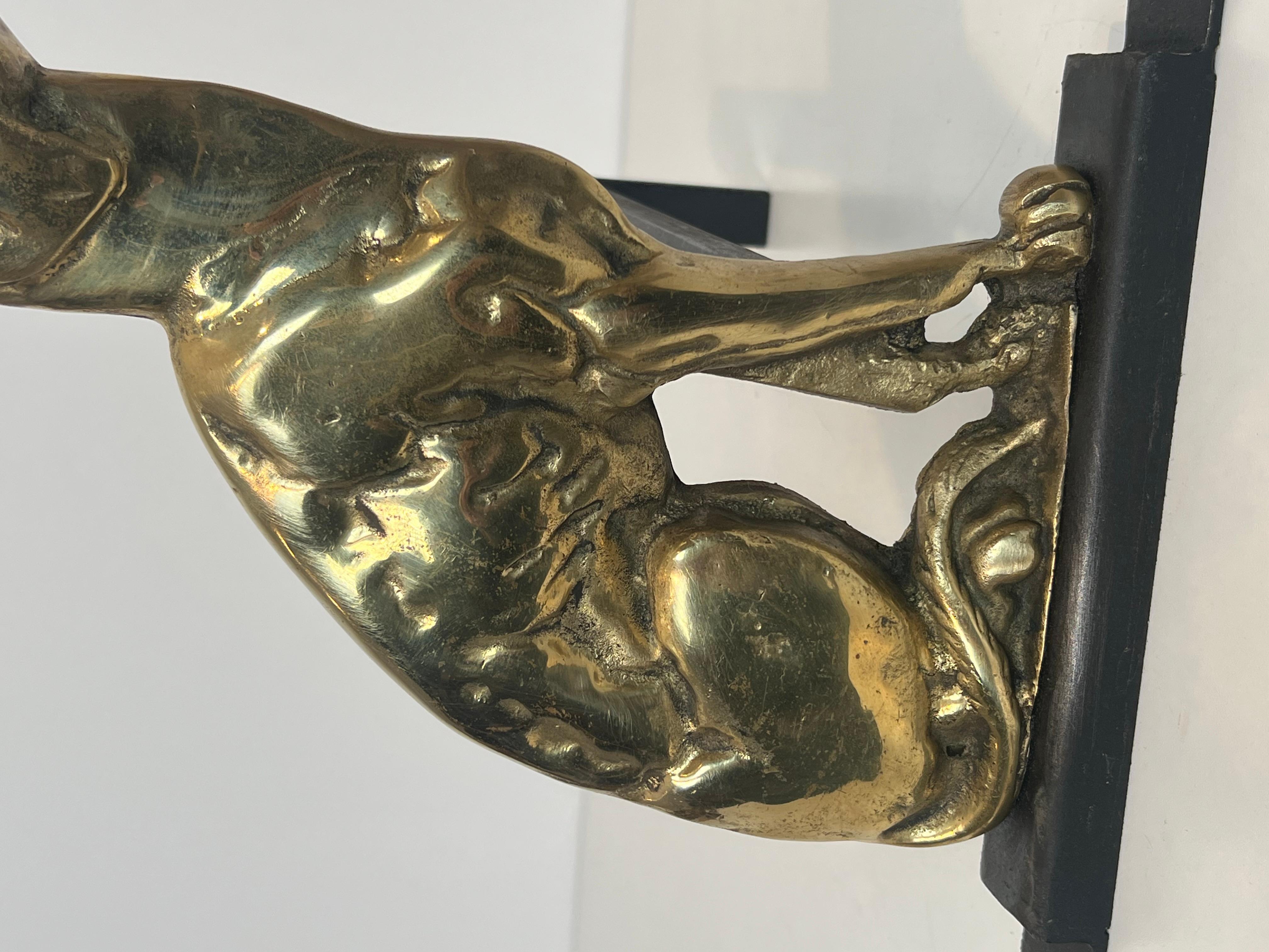 Pair of Chiseled Bronze Andirons Representing Dogs For Sale 3