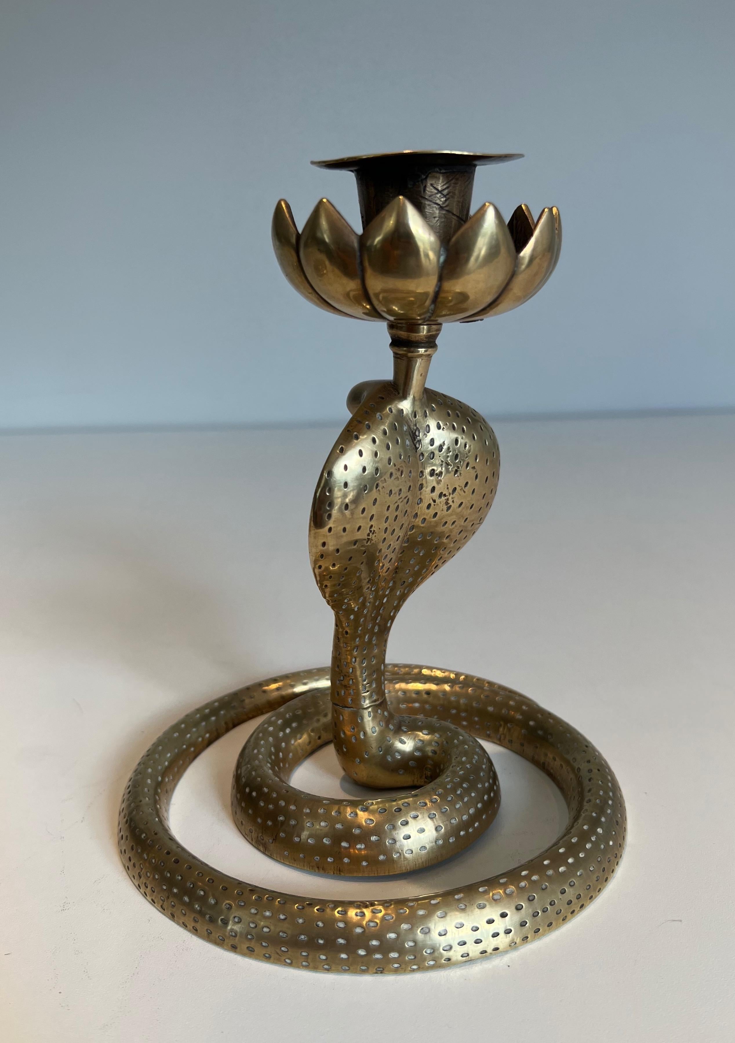 Pair of Chiseled Bronze Cobra Candlesticks For Sale 9