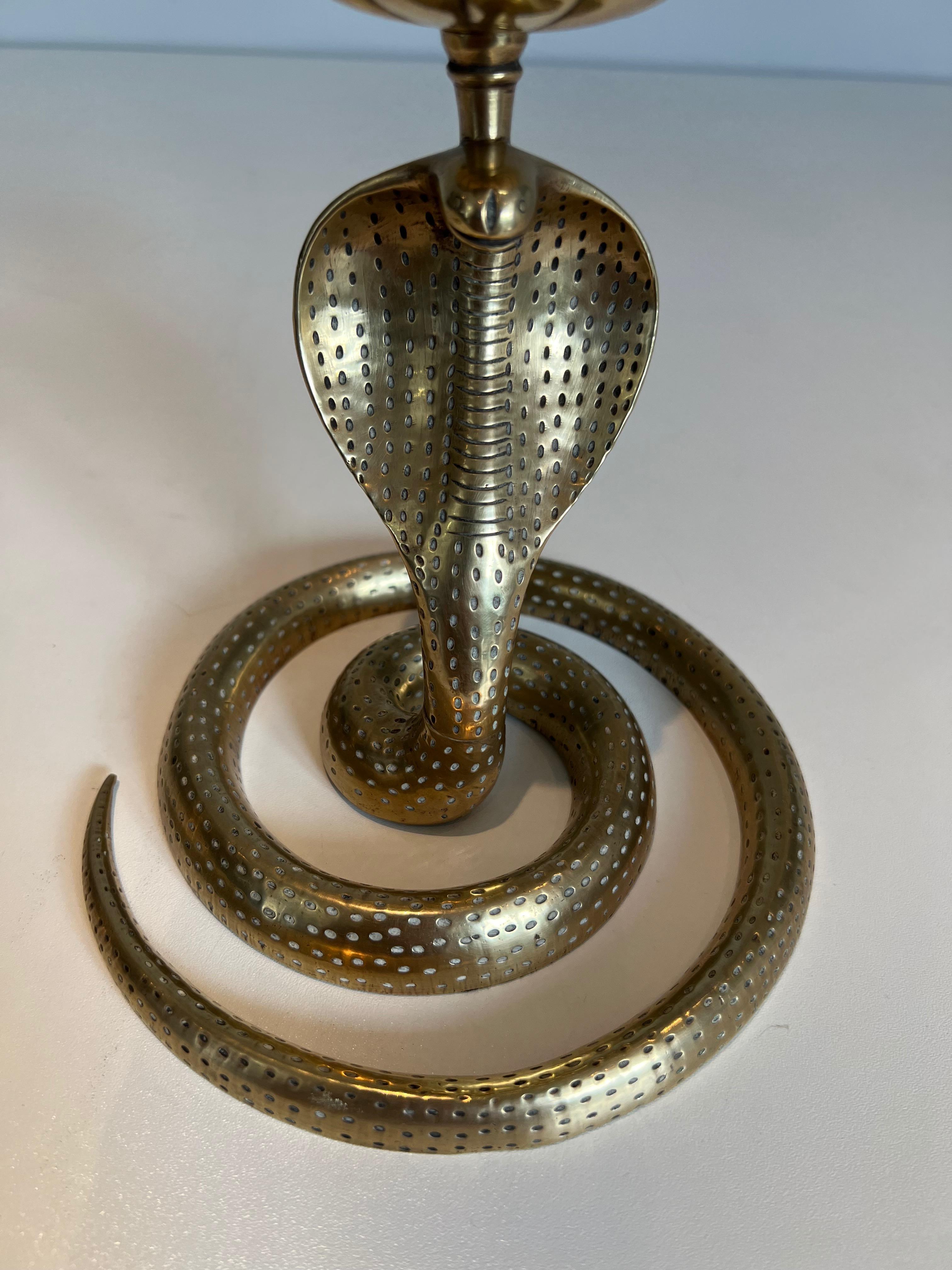 French Pair of Chiseled Bronze Cobra Candlesticks For Sale