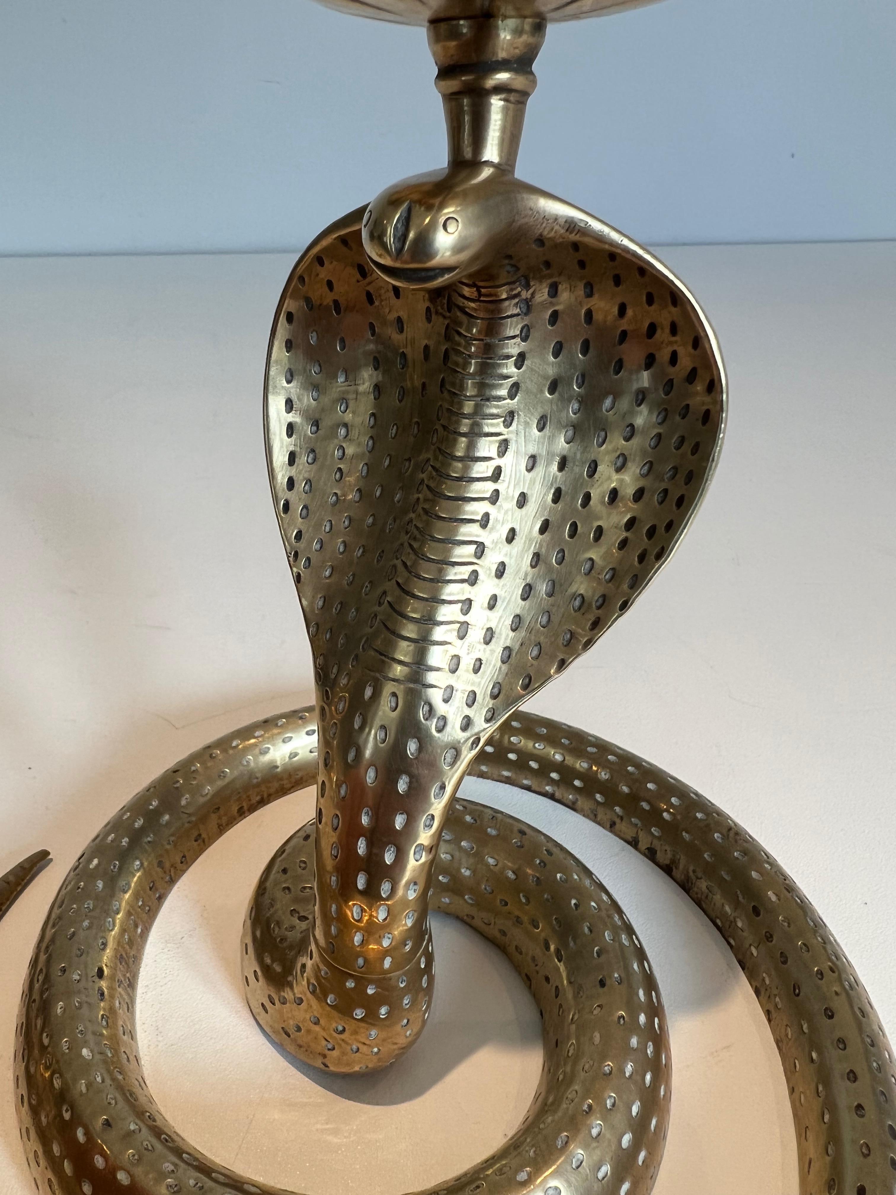 Pair of Chiseled Bronze Cobra Candlesticks For Sale 2