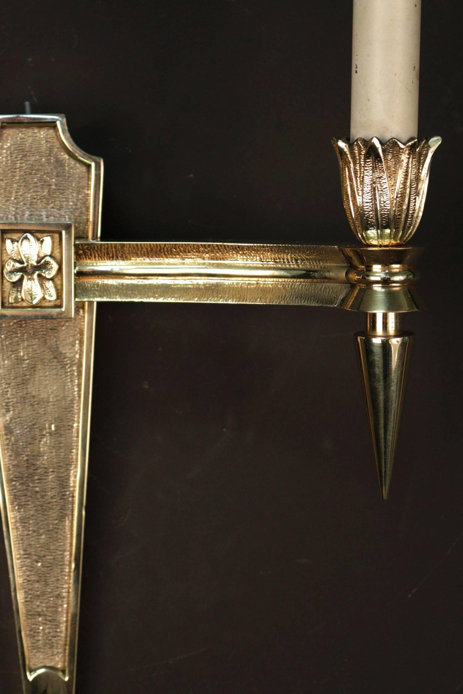 20th Century Pair of Chiseled Bronze Sconces