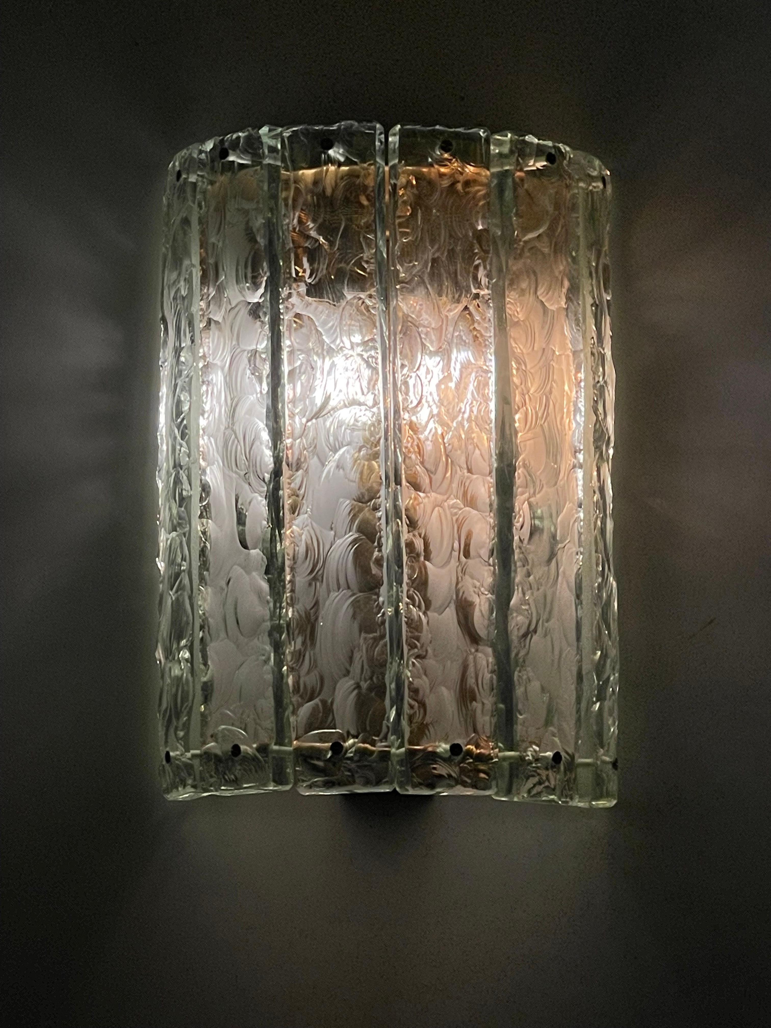 Glass Pair of Wall Sconces by Max Ingrand for Fontana Arte, Mod.2458, Italy 1960s For Sale