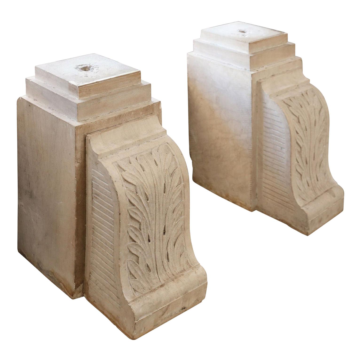 Pair of Chiseled Light Gray Limestone Corbels For Sale