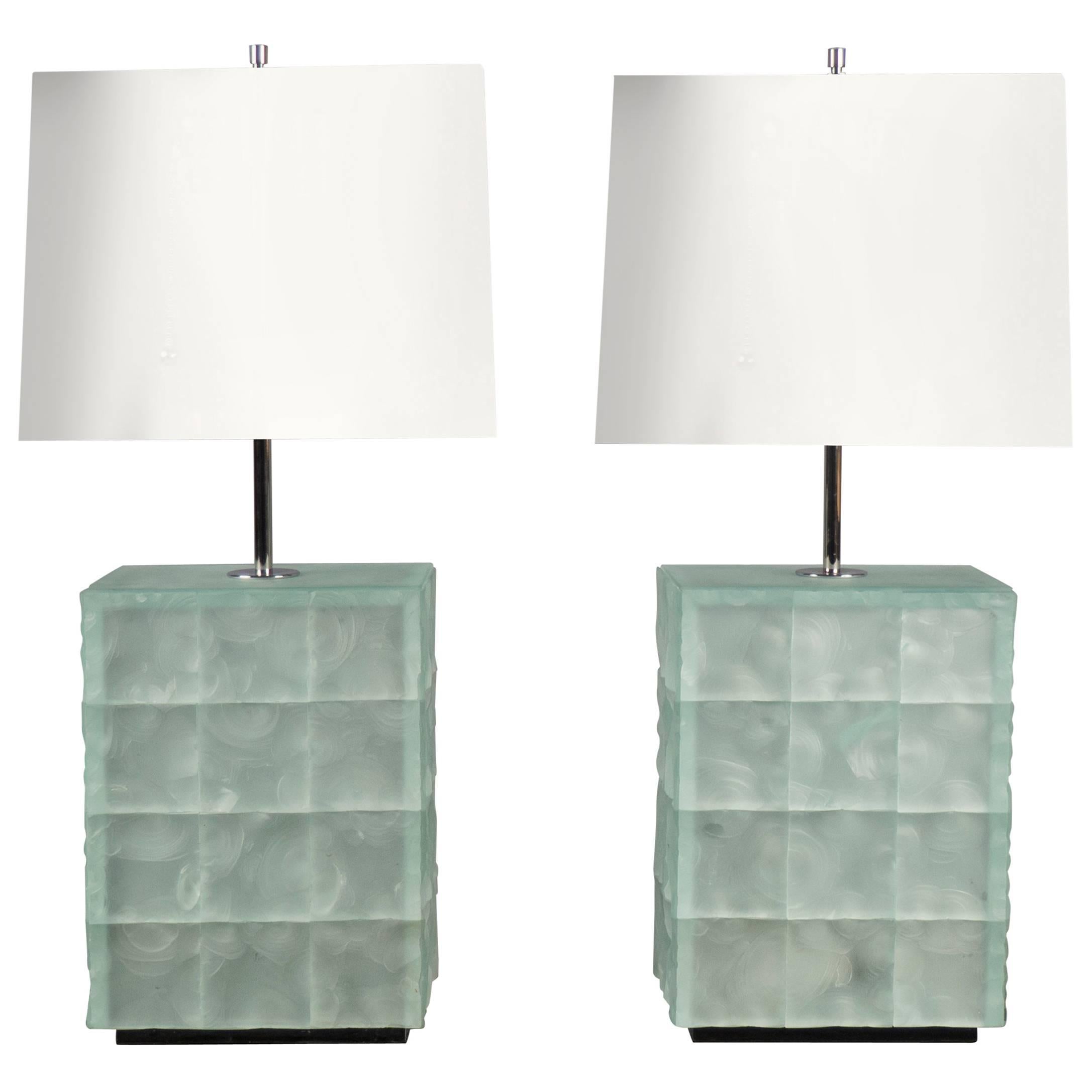 Pair of Chiselled Glass Tile Lamps, Italy, 2017 For Sale