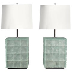 Pair of Chiselled Glass Tile Lamps, Italy, 2017