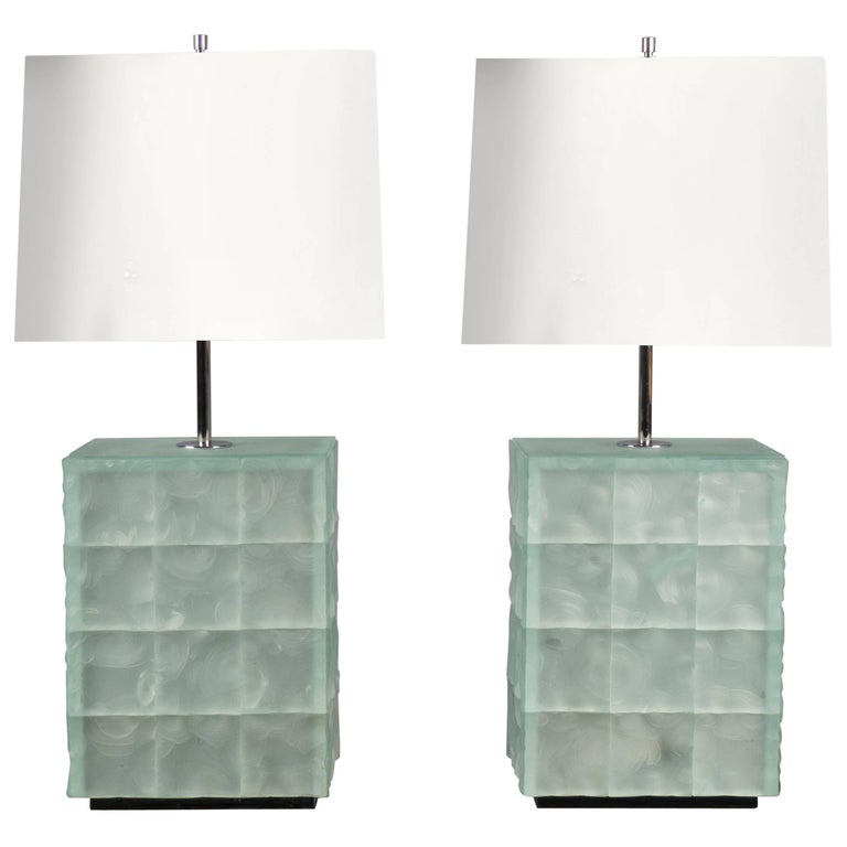 Pair of Chiselled Glass Tile Lamps, Italy, 2017 For Sale at 1stDibs