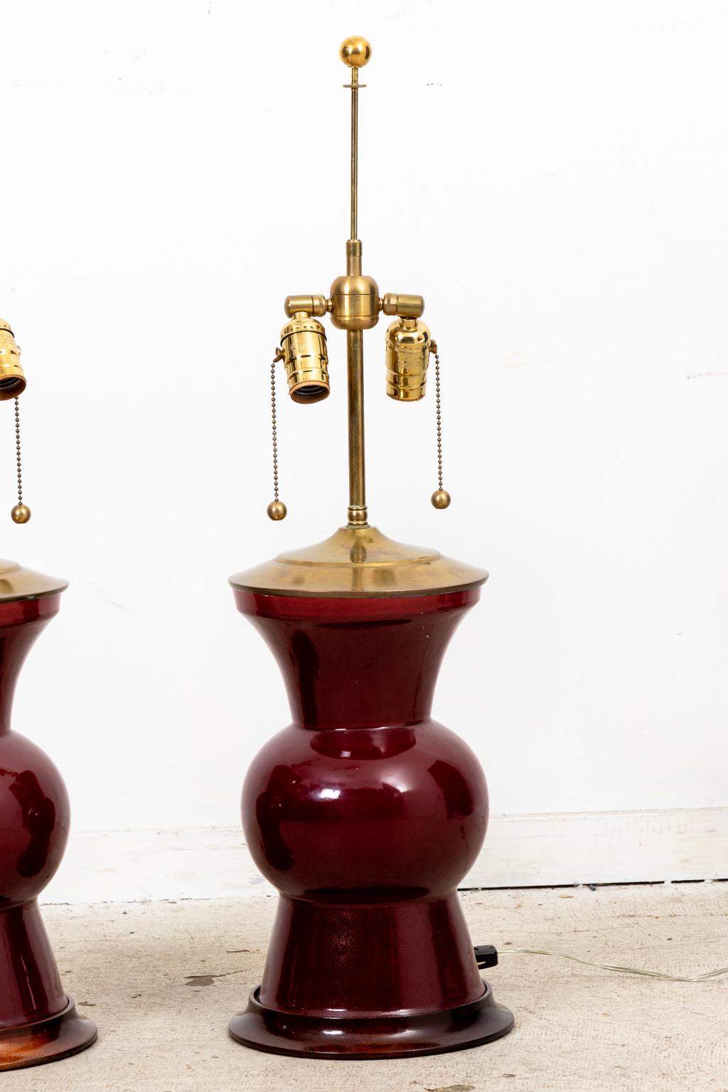Modern Pair of Chistopher Spitzmiller Burgundy Gregory Lamps
