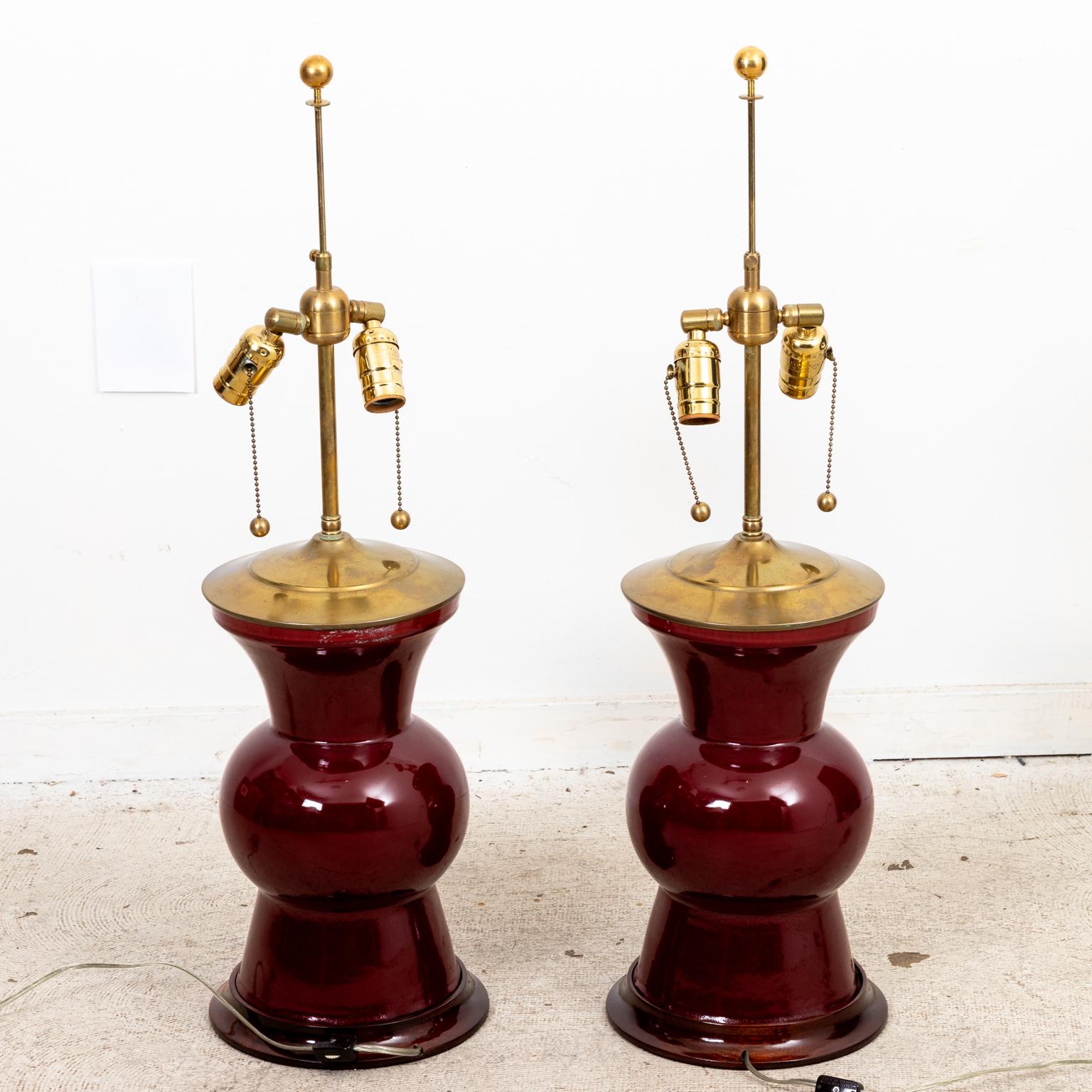 Pair of Chistopher Spitzmiller Burgundy Gregory Lamps In Good Condition In Stamford, CT