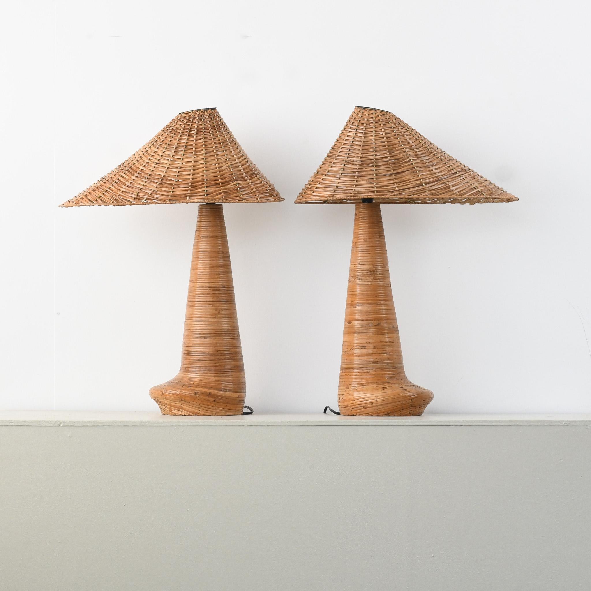 XXIe siècle et contemporain Paire de lampes de table Chloe en rotin en vente