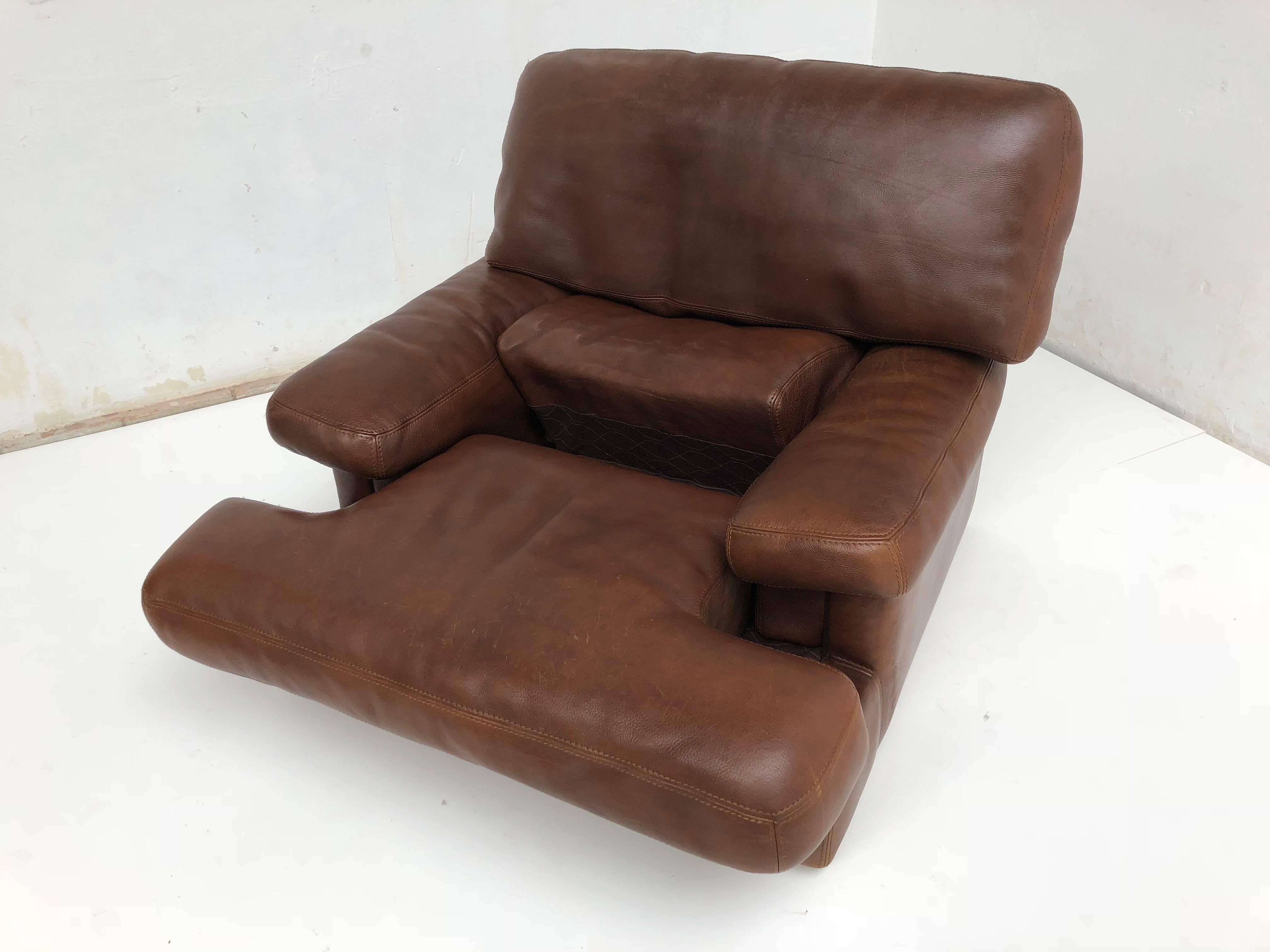 Pair of Chocolate Brown Vintage Leather Roche Bobois Lounge Chairs, 1970s 6