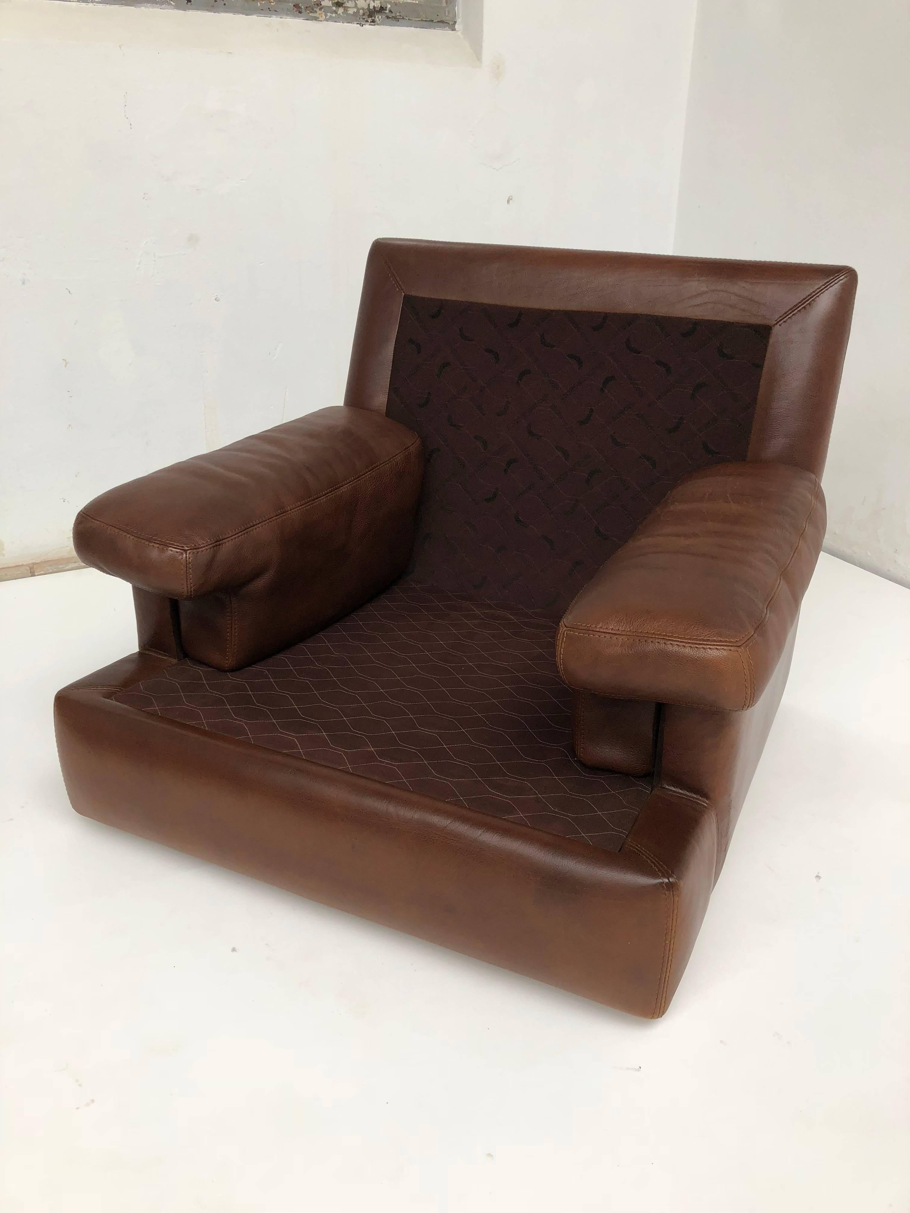 Pair of Chocolate Brown Vintage Leather Roche Bobois Lounge Chairs, 1970s 3