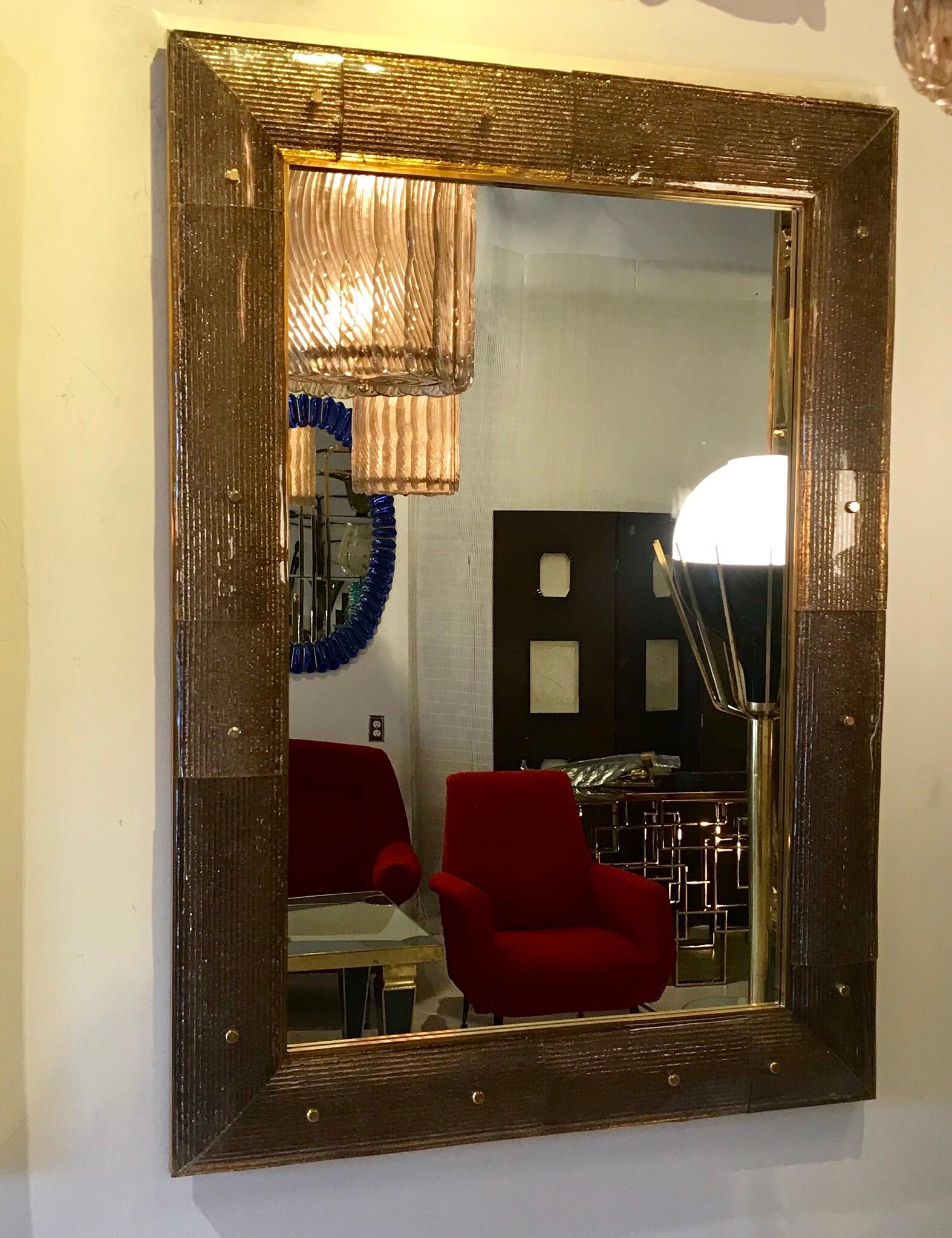 Pair of Large Murano Glass and Brass Mirrors 4