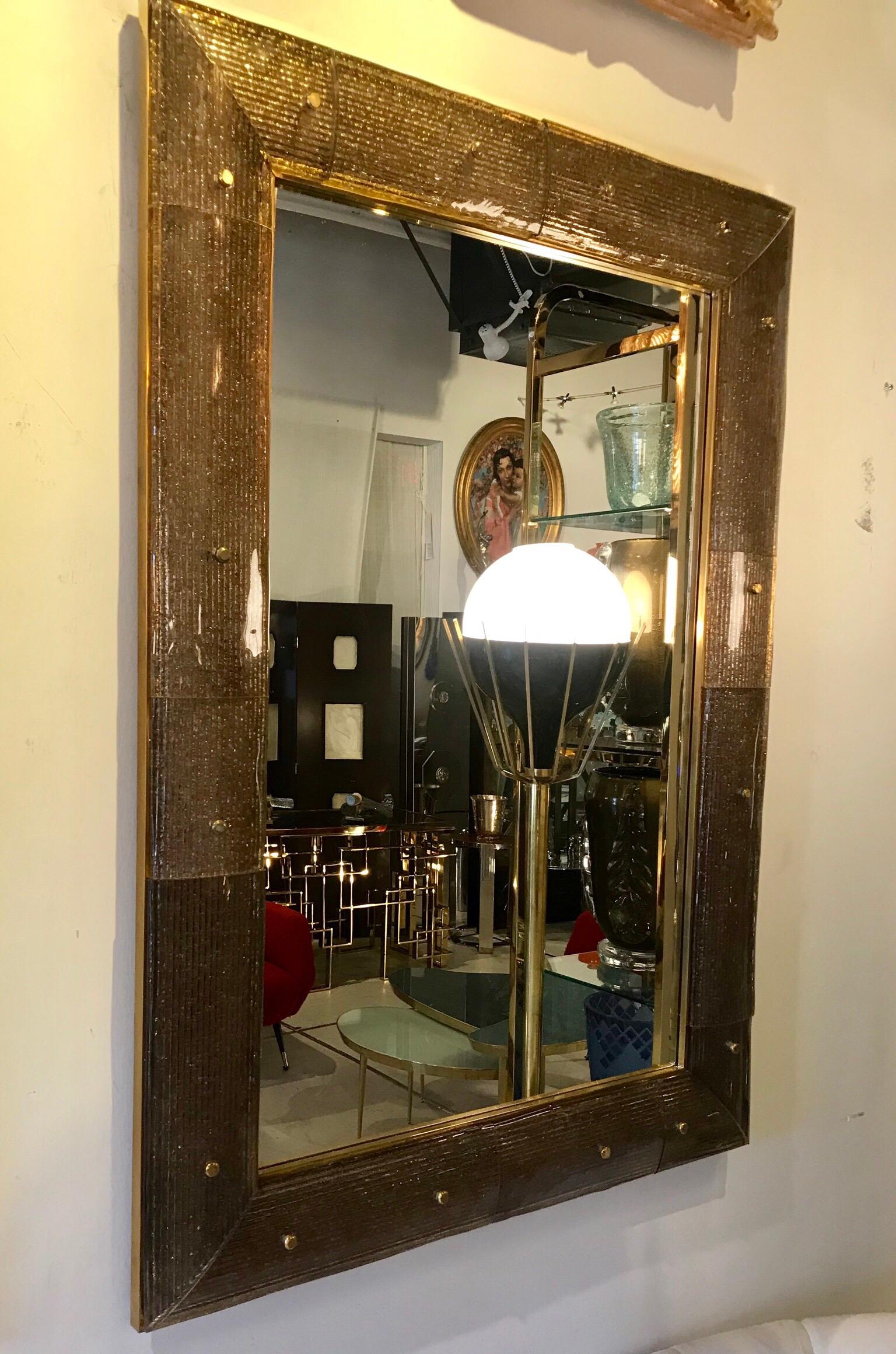 Pair of Large Murano Glass and Brass Mirrors 6