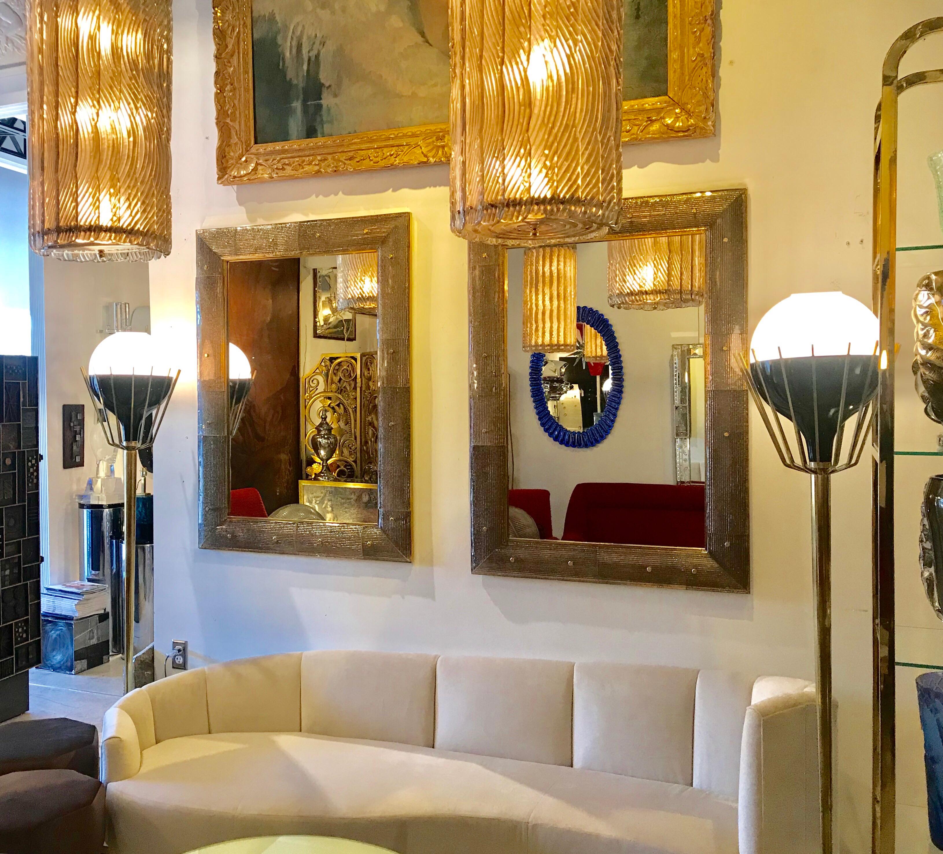 Pair of Large Murano Glass and Brass Mirrors For Sale 8