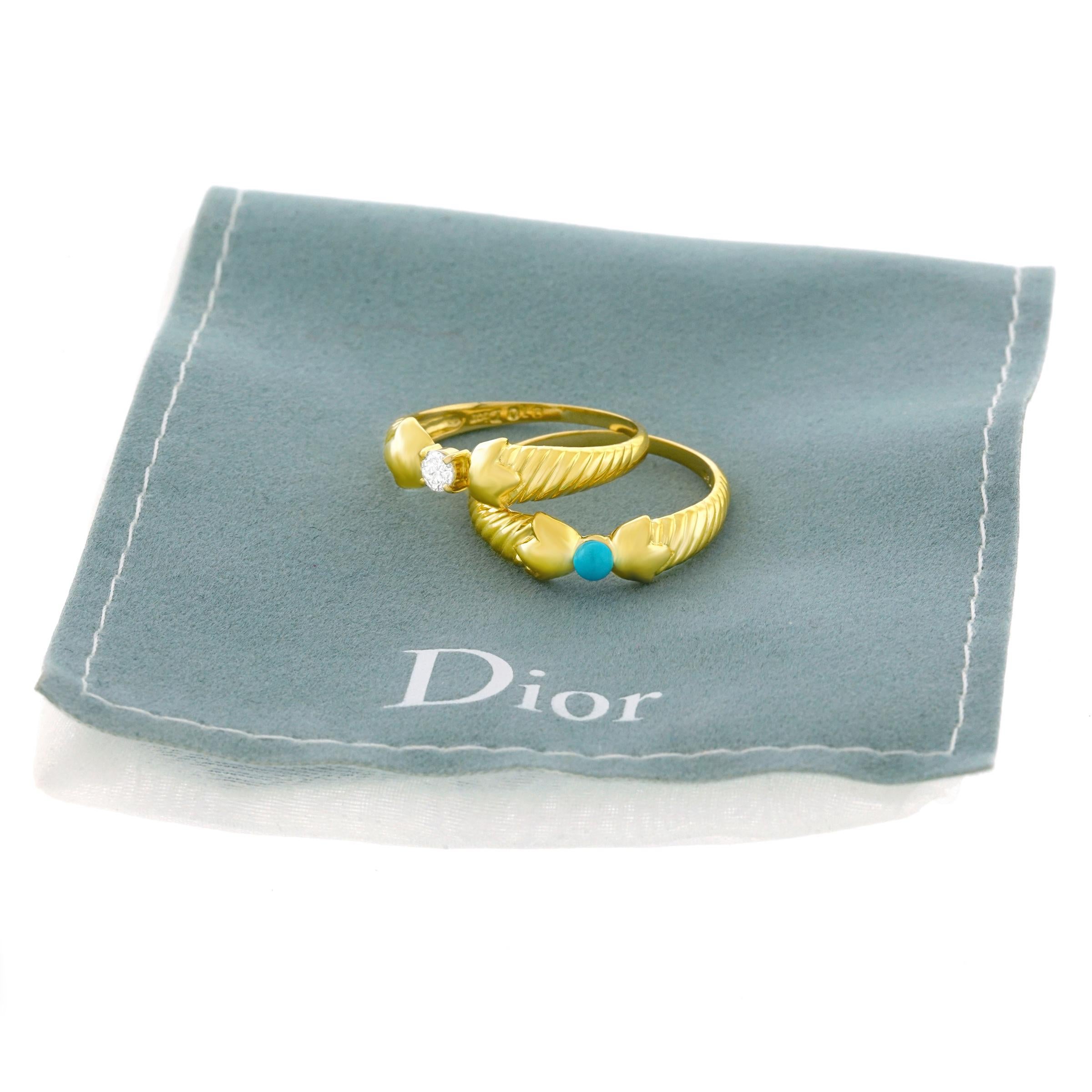 Round Cut Christian Dior Pair Gold Rings