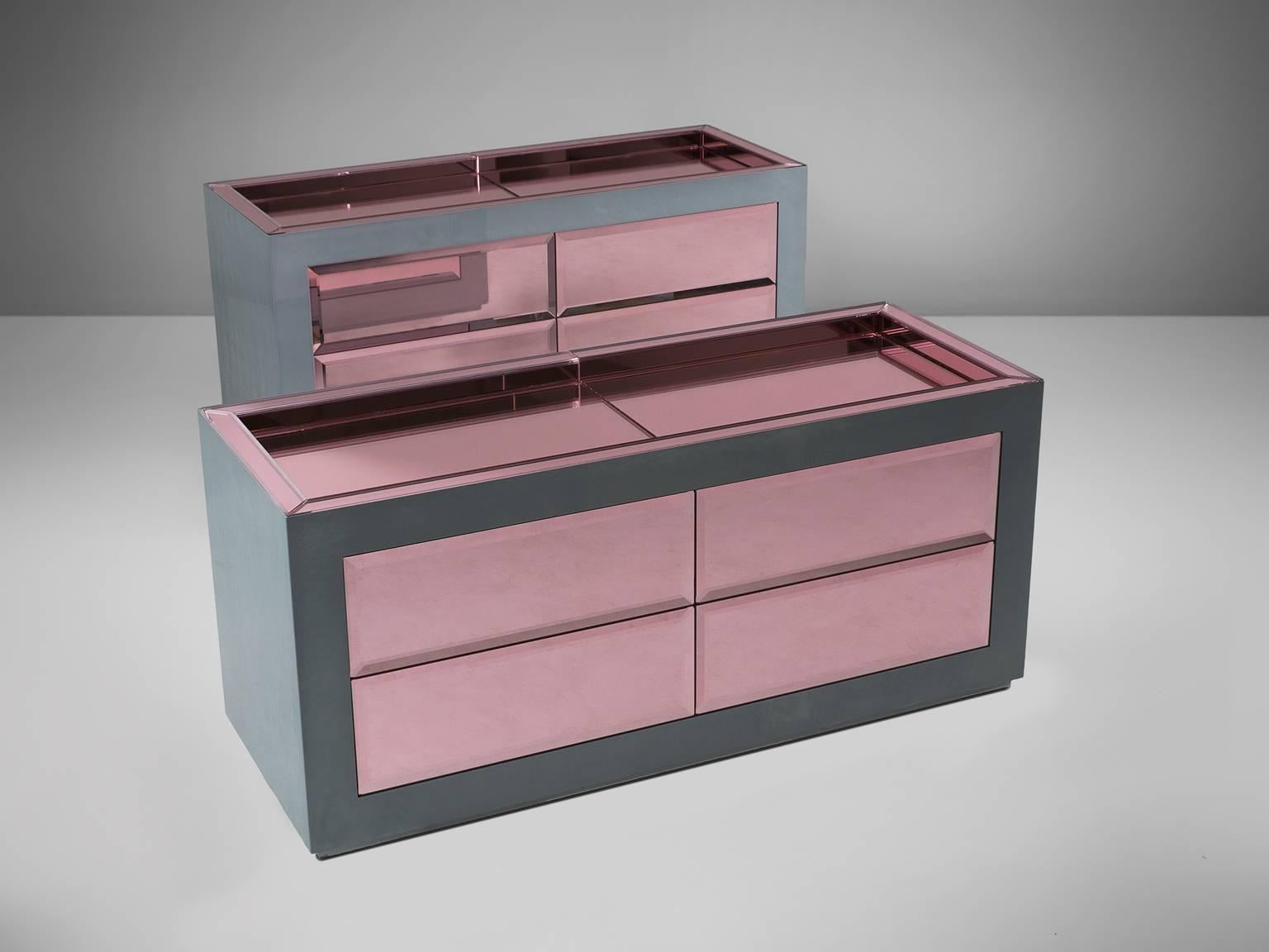 Mid-Century Modern Pair of Christian Lacroix Sideboards in Grey and Pink  