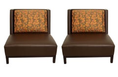 Pair of Christian Leather Latin Slipper Chairs in Pollack Fabric