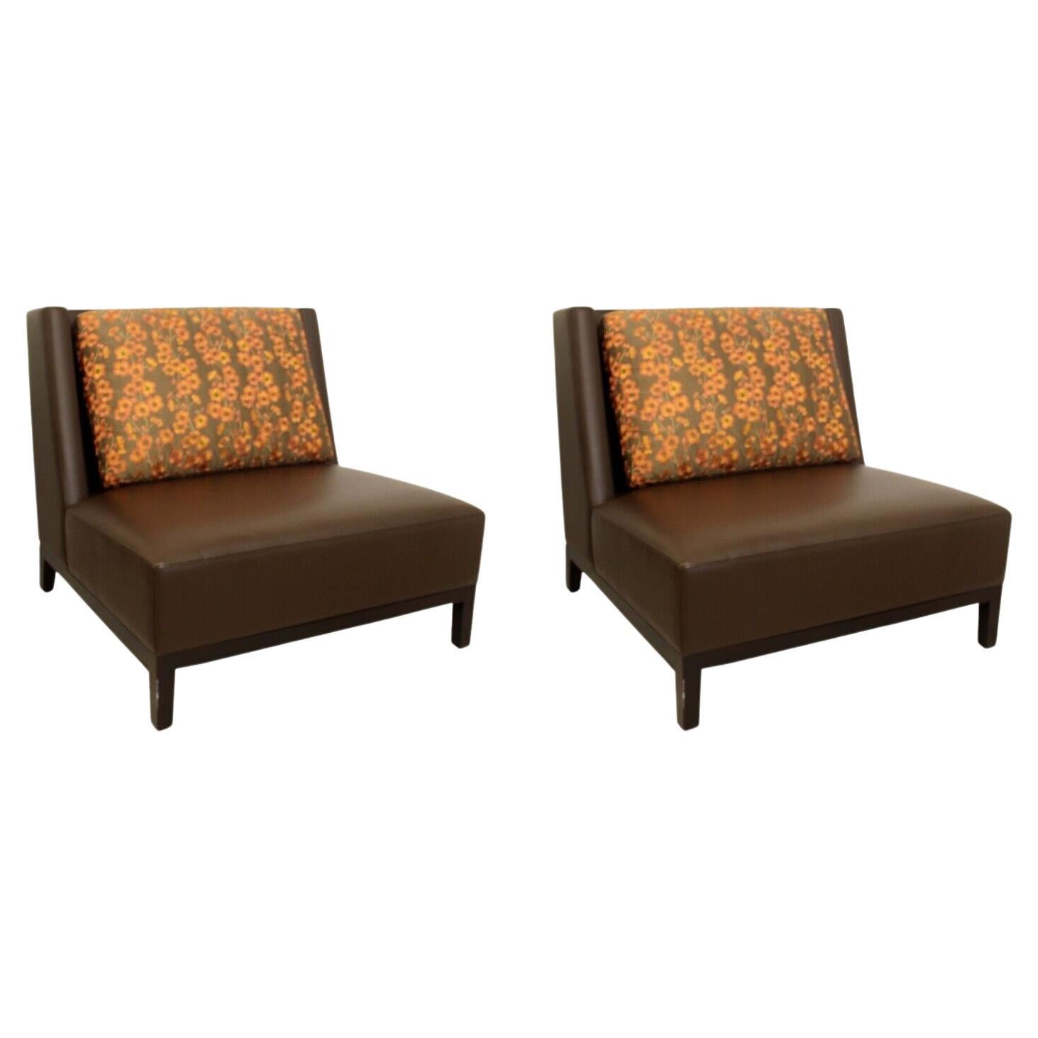 Pair of Christian Leather Latin Slipper Chairs in Pollack Fabric