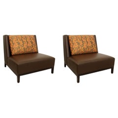 Pair of Christian Leather Latin Slipper Chairs in Pollack Fabric