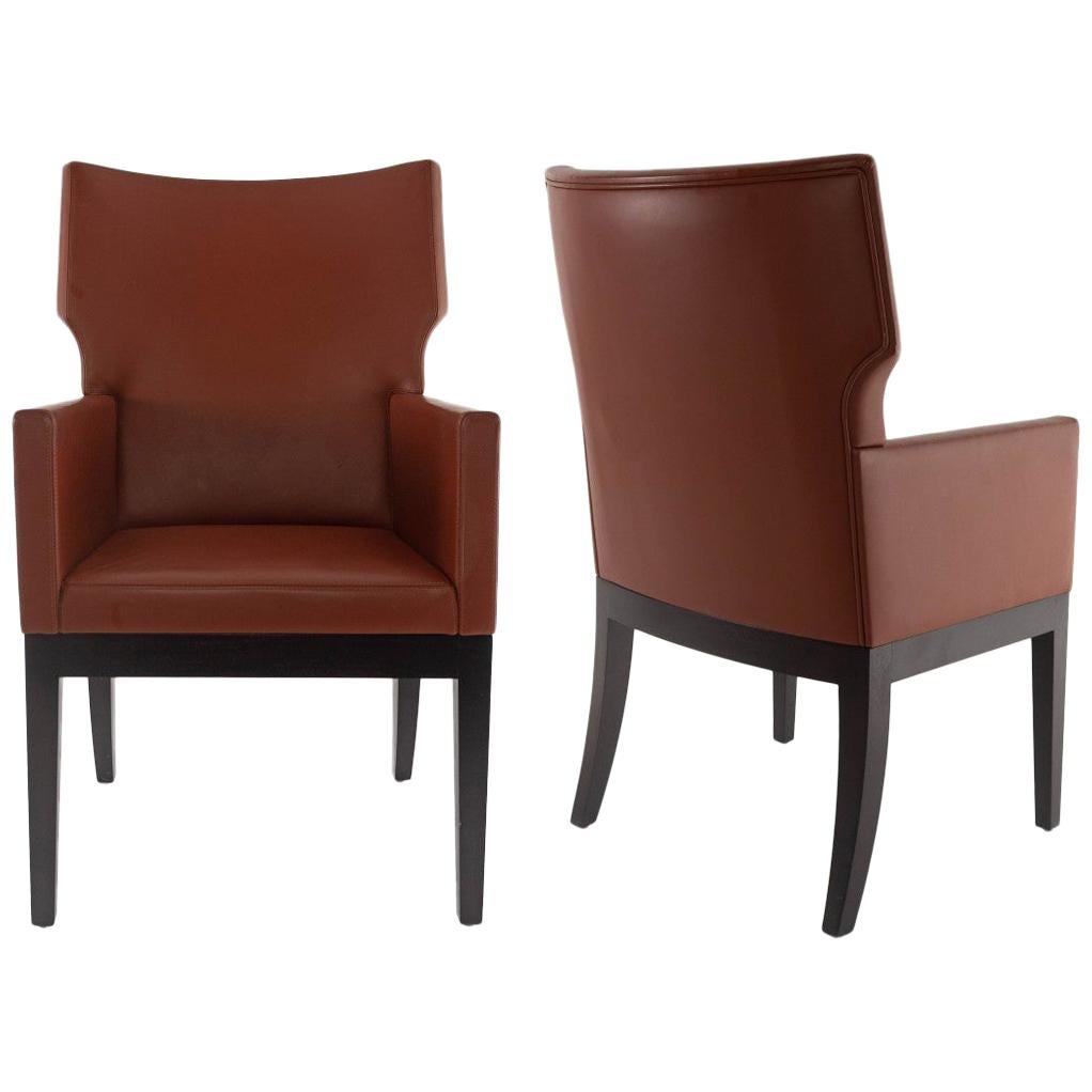 Pair of Christian Liaigre Holly Hunt Barbuda Leather Arm Chairs 