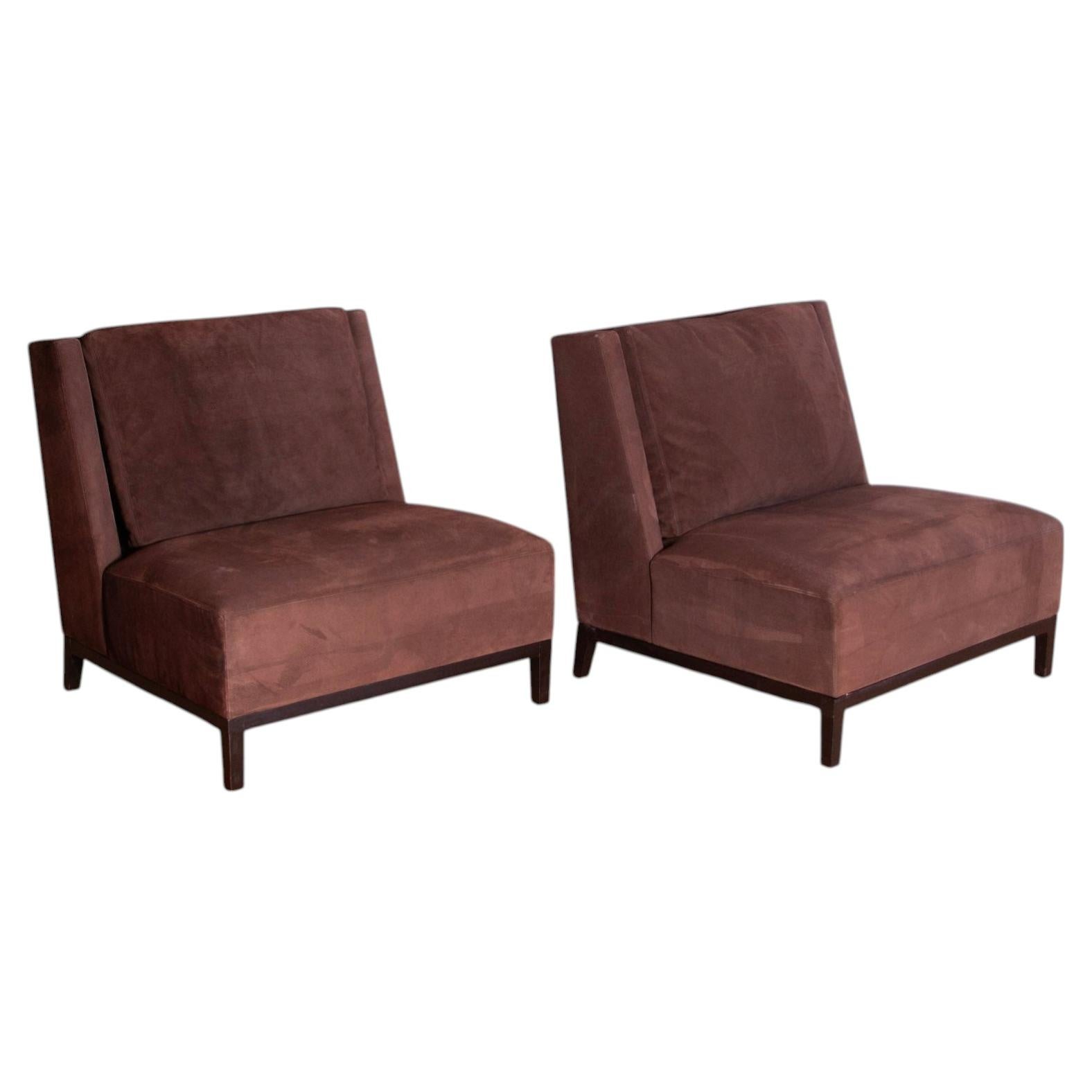 Pair of Christian Liaigre "Latin" Slipper Chairs in Brown Suede
