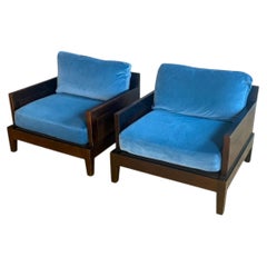 Coppia di poltrone "Opium" di Christian Liaigre, tessuto blu azzurro, 2015.