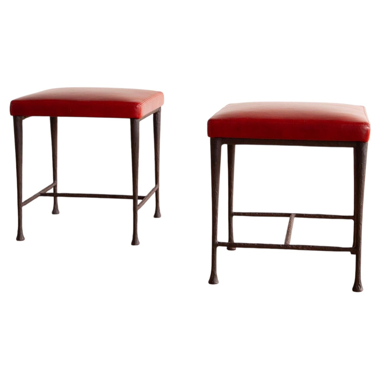 Pair of Christian Liaigre "Sudd" Stools Red Leather
