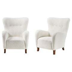 Pair of Christian Sorensen 1940s Danish Boucle Wing Chairs