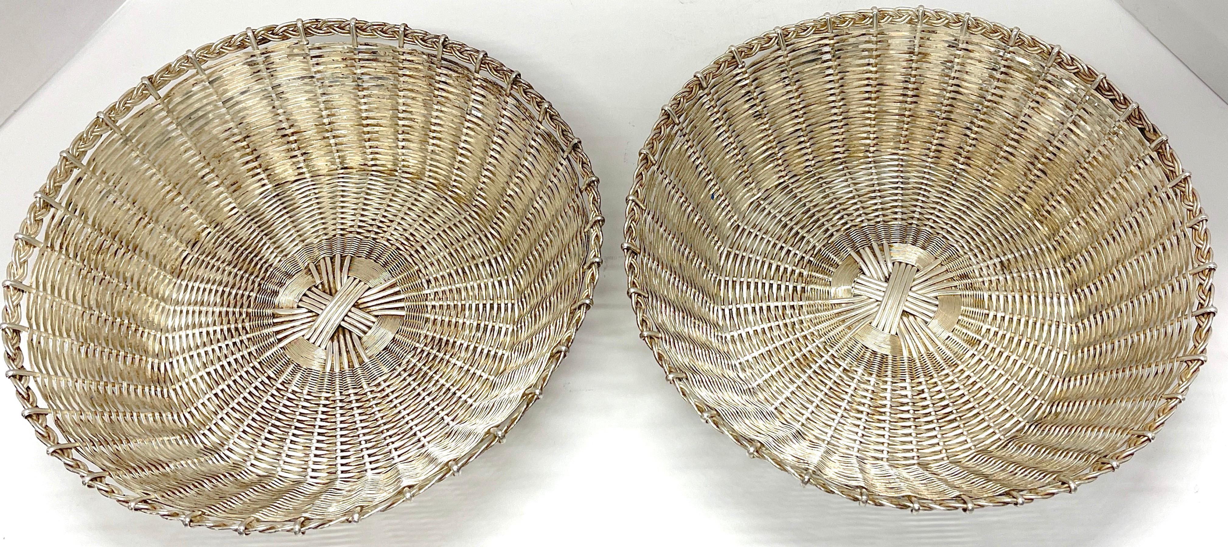 French Pair of Christofle 'Atrib.' Silverplated Woven Baskets For Sale