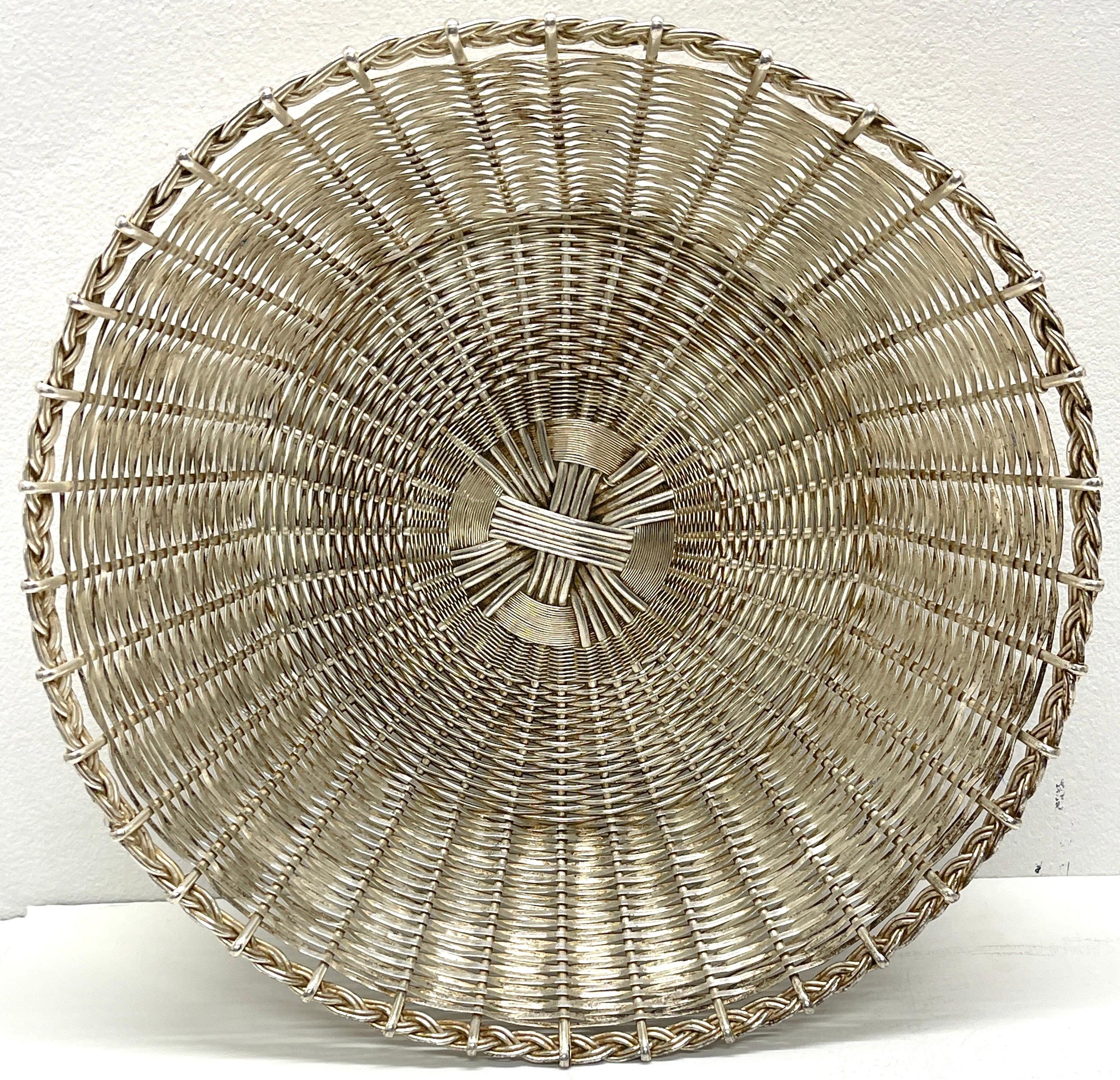 Hand-Woven Pair of Christofle 'Atrib.' Silverplated Woven Baskets For Sale