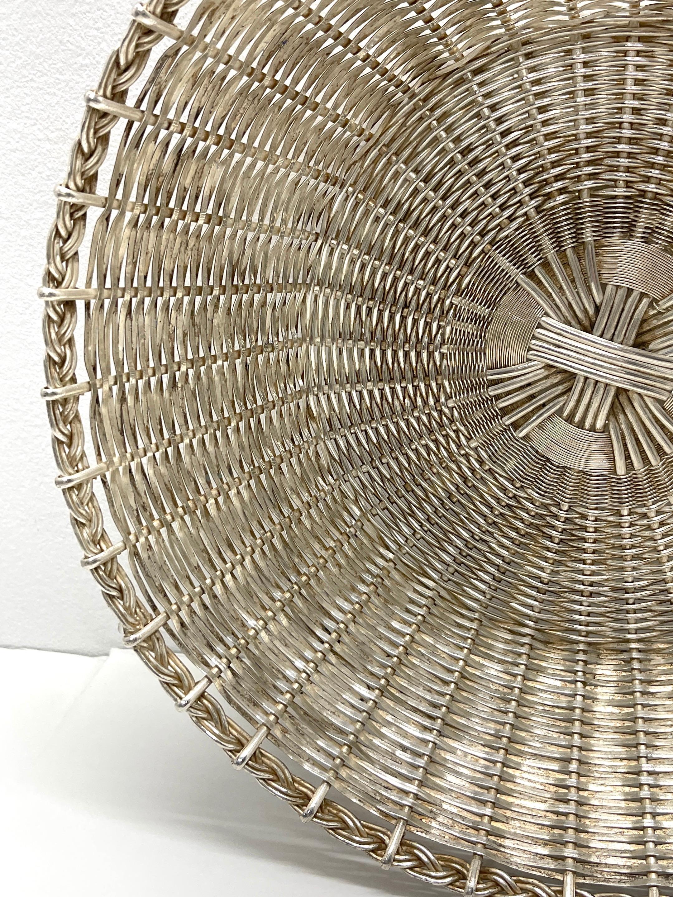 Pair of Christofle 'Atrib.' Silverplated Woven Baskets In Good Condition For Sale In West Palm Beach, FL