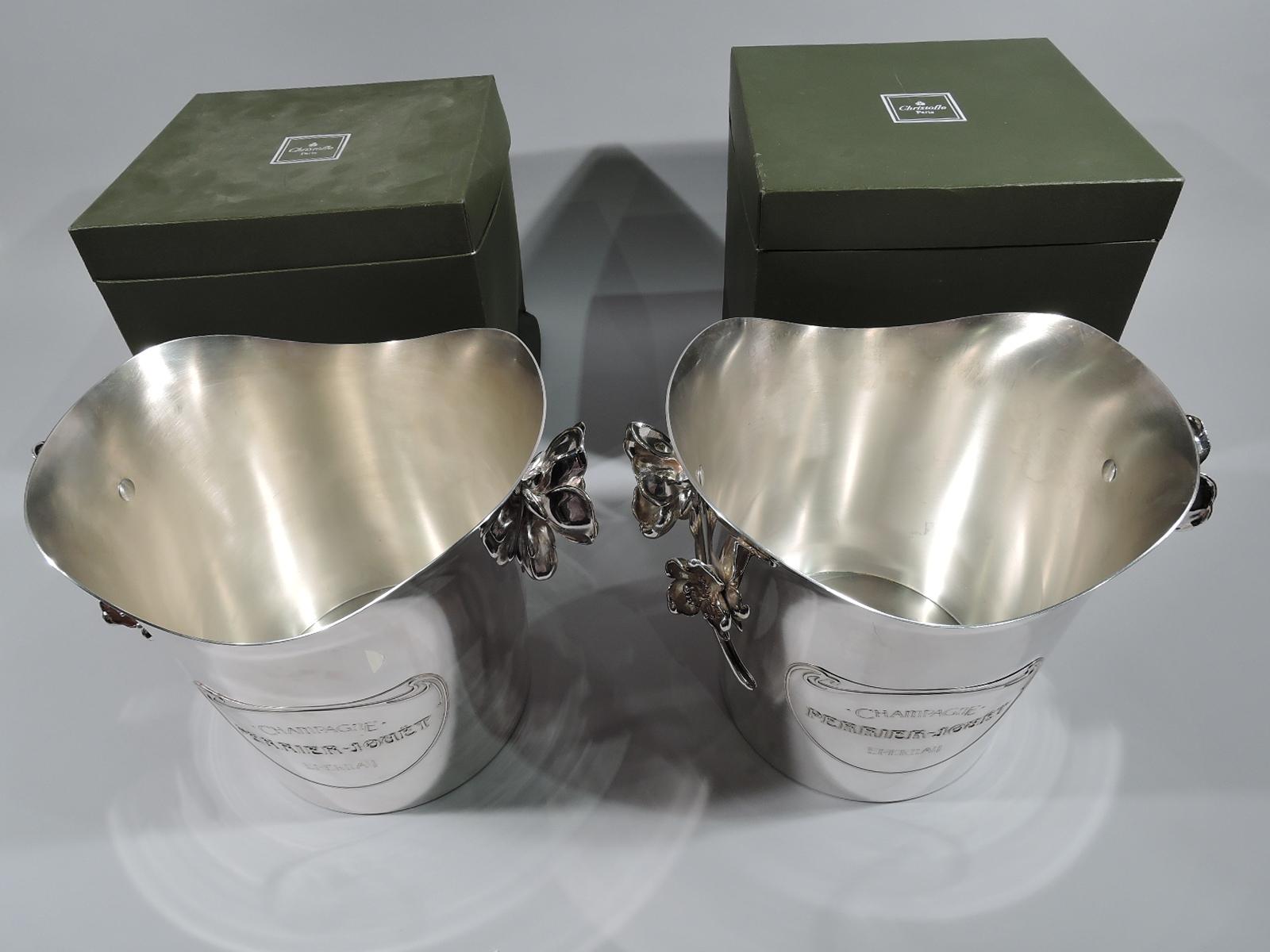 Pair of Christofle French Art Nouveau Champagne Buckets in Boxes 4