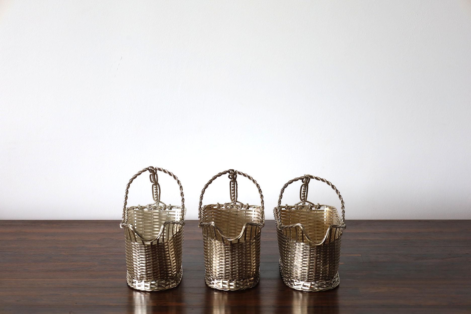 Woven Pair of Christofle Gallia Bottle Pourers by Lino Sabattini For Sale